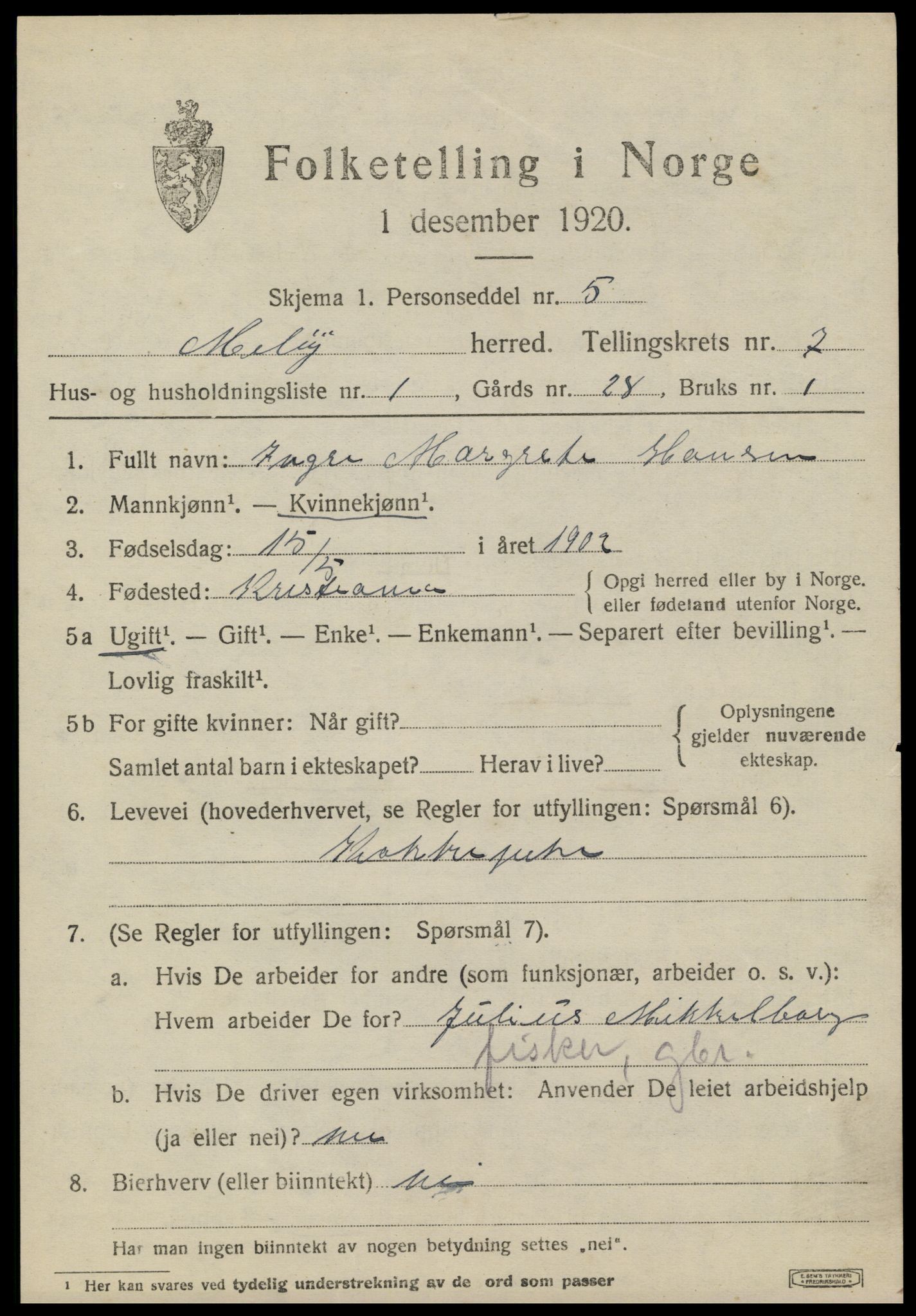 SAT, 1920 census for Meløy, 1920, p. 3719