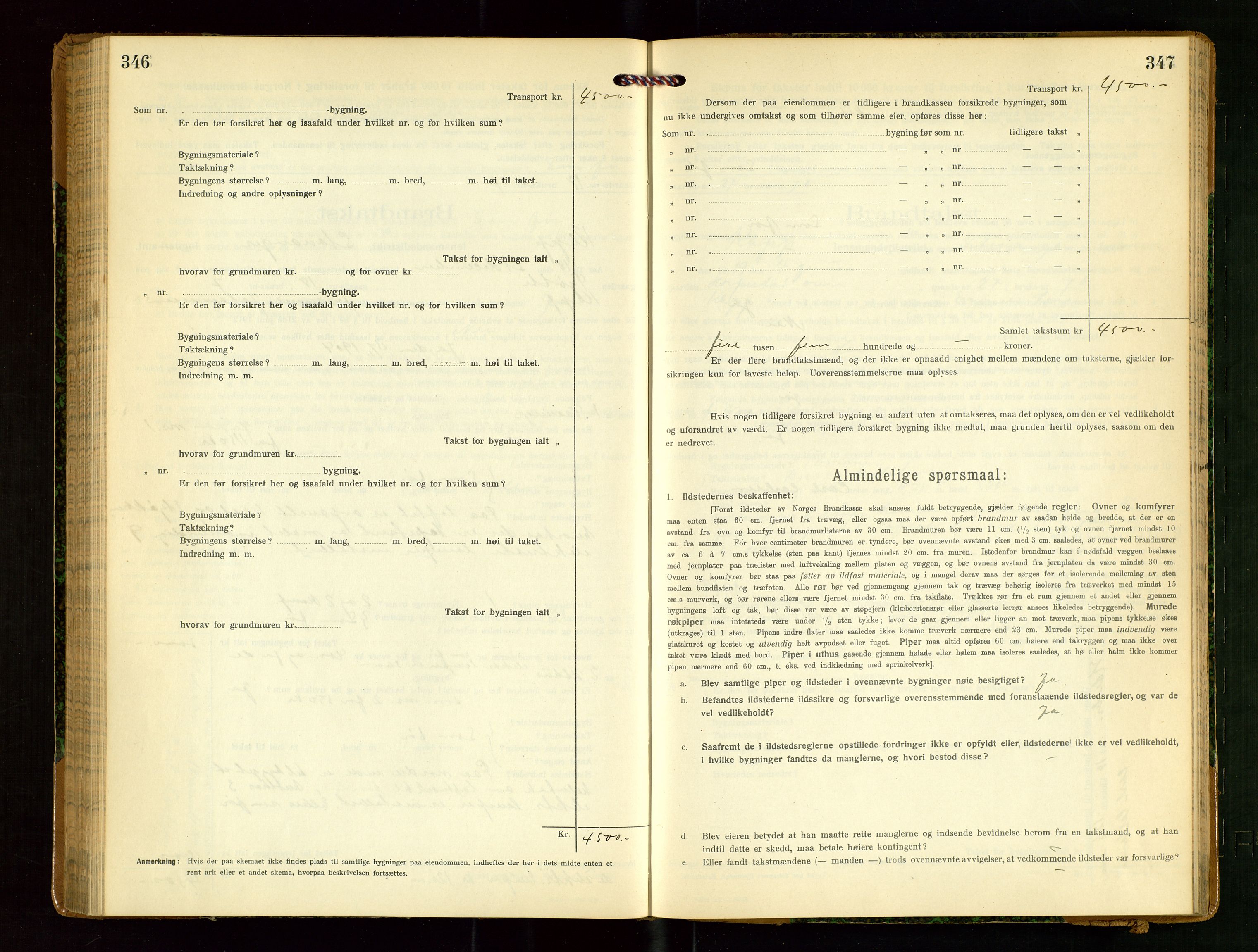 Klepp lensmannskontor, AV/SAST-A-100163/Goc/L0009: "Brandtakstprotokol" m/register, 1917-1919, p. 346-347