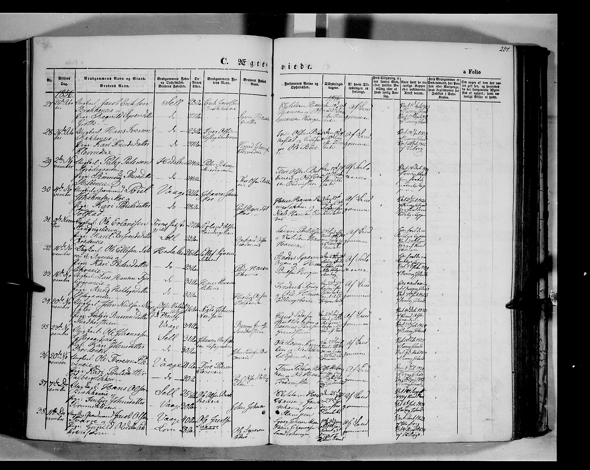 Vågå prestekontor, SAH/PREST-076/H/Ha/Haa/L0006: Parish register (official) no. 6 /1, 1856-1872, p. 257