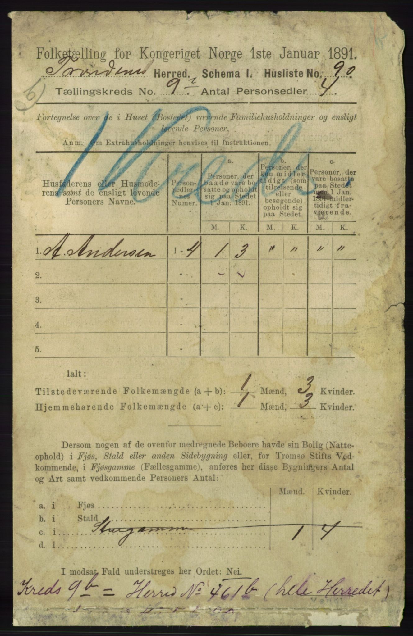 RA, 1891 census for 1914 Trondenes, 1891, p. 7167