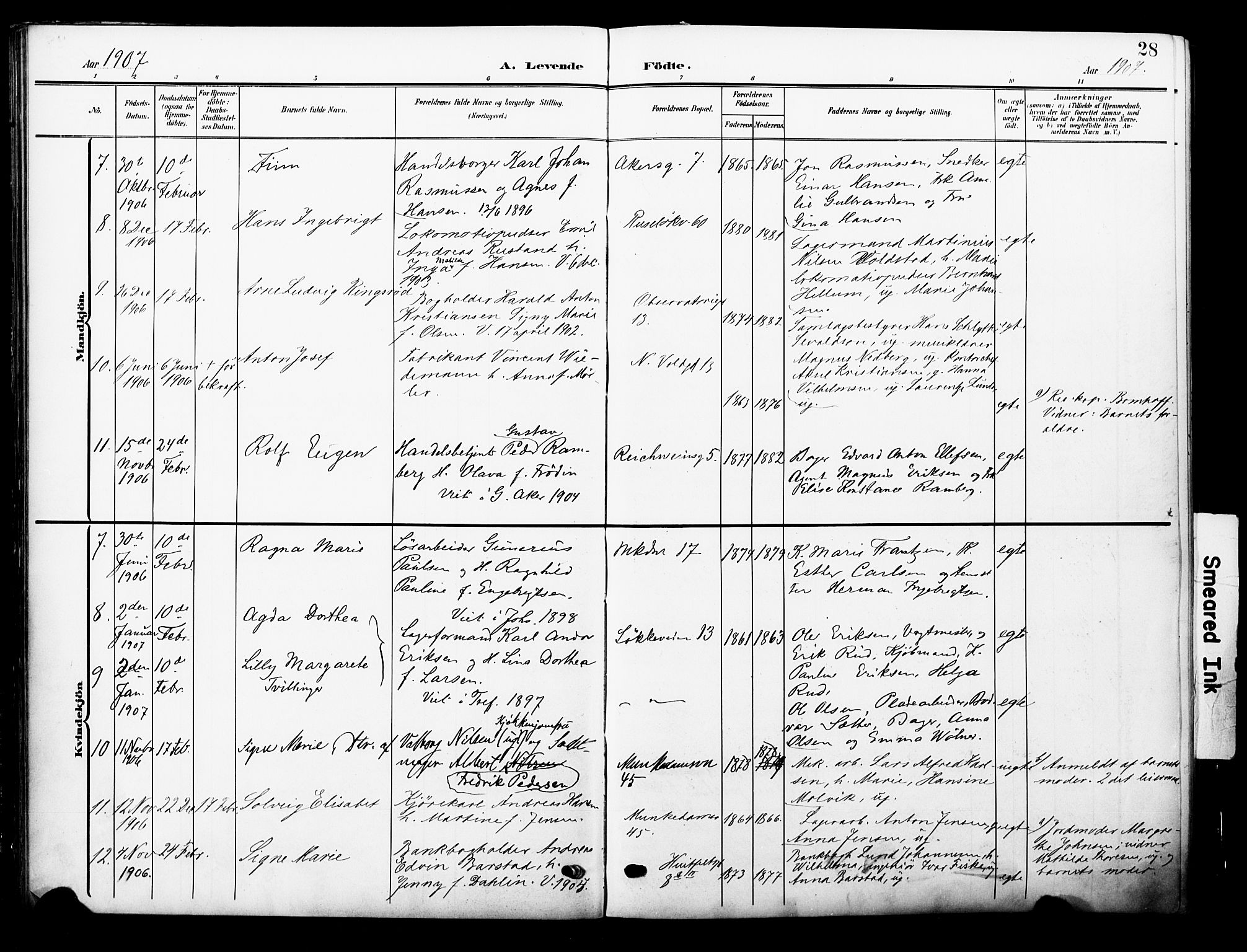 Johannes prestekontor Kirkebøker, SAO/A-10852/F/Fa/L0009: Parish register (official) no. 9, 1905-1929, p. 28