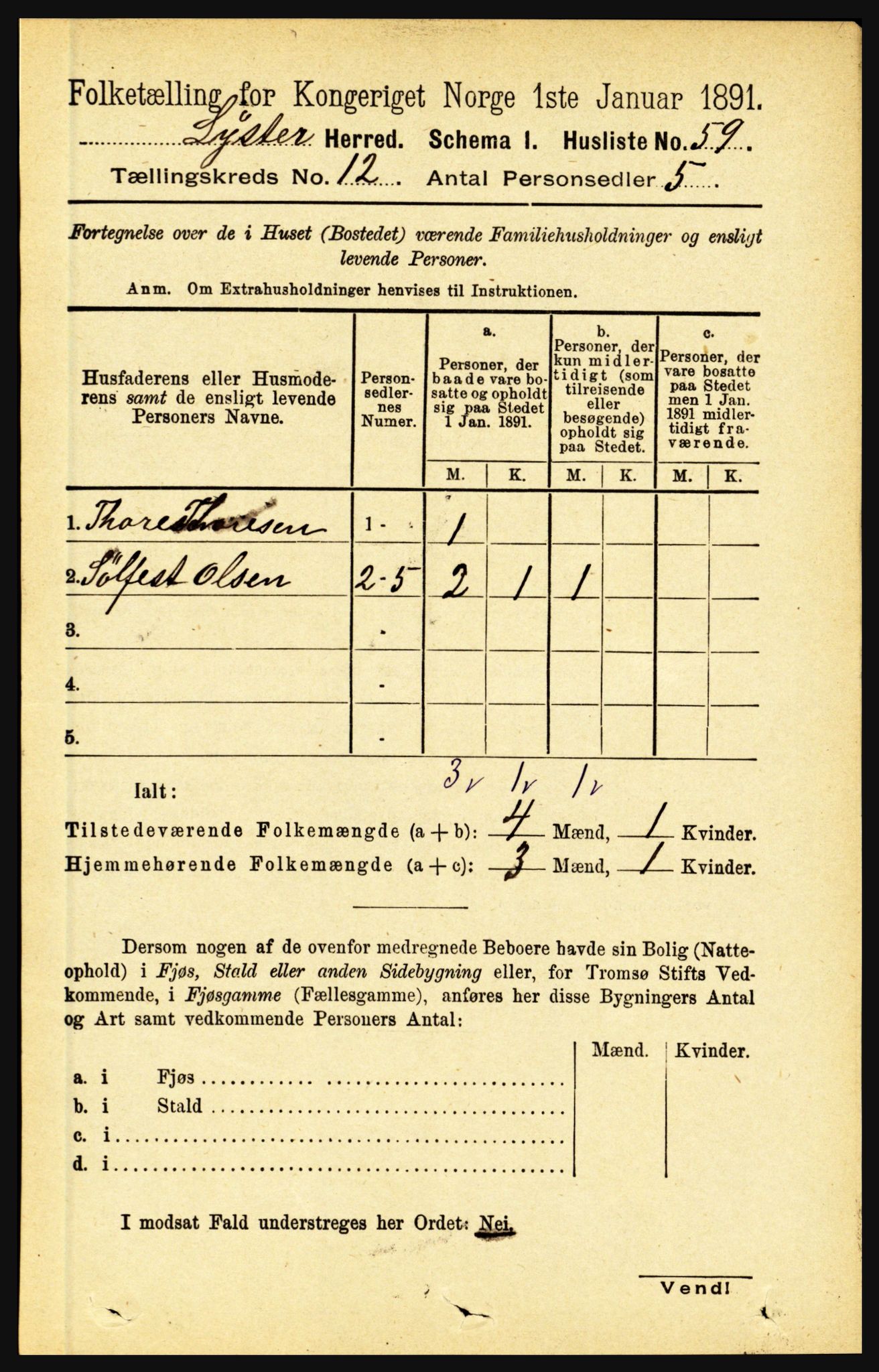 RA, 1891 census for 1426 Luster, 1891, p. 3761