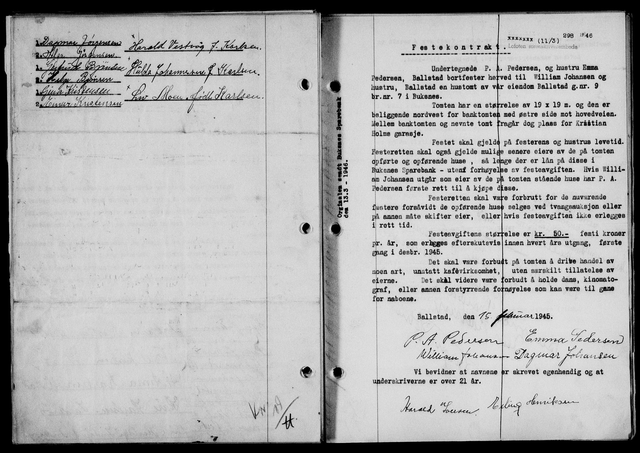Lofoten sorenskriveri, SAT/A-0017/1/2/2C/L0013a: Mortgage book no. 13a, 1944-1946, Diary no: : 298/1946