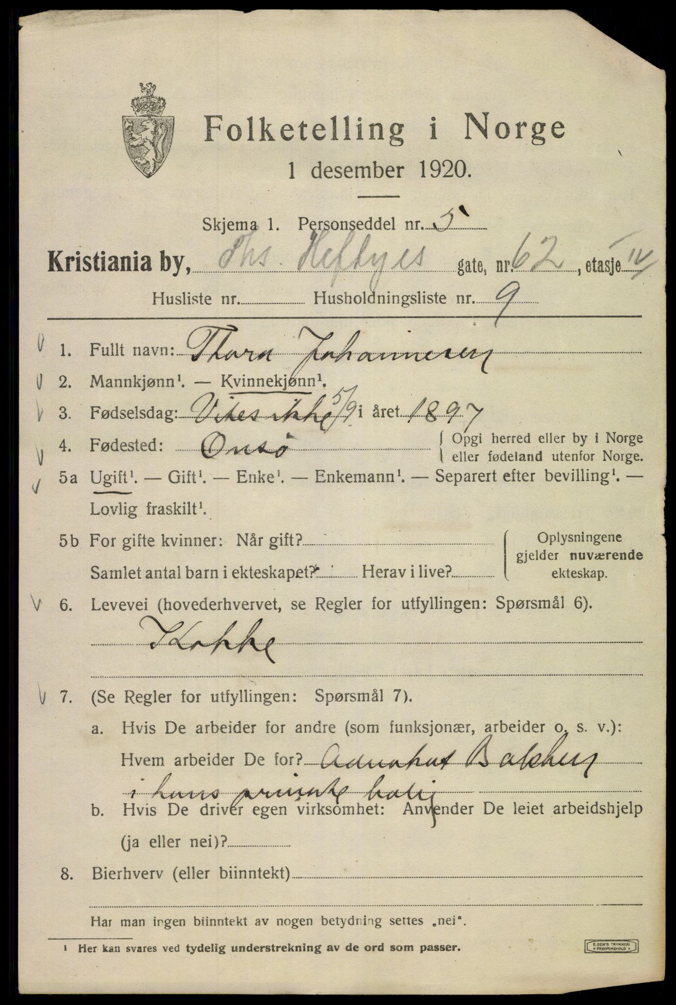 SAO, 1920 census for Kristiania, 1920, p. 573165