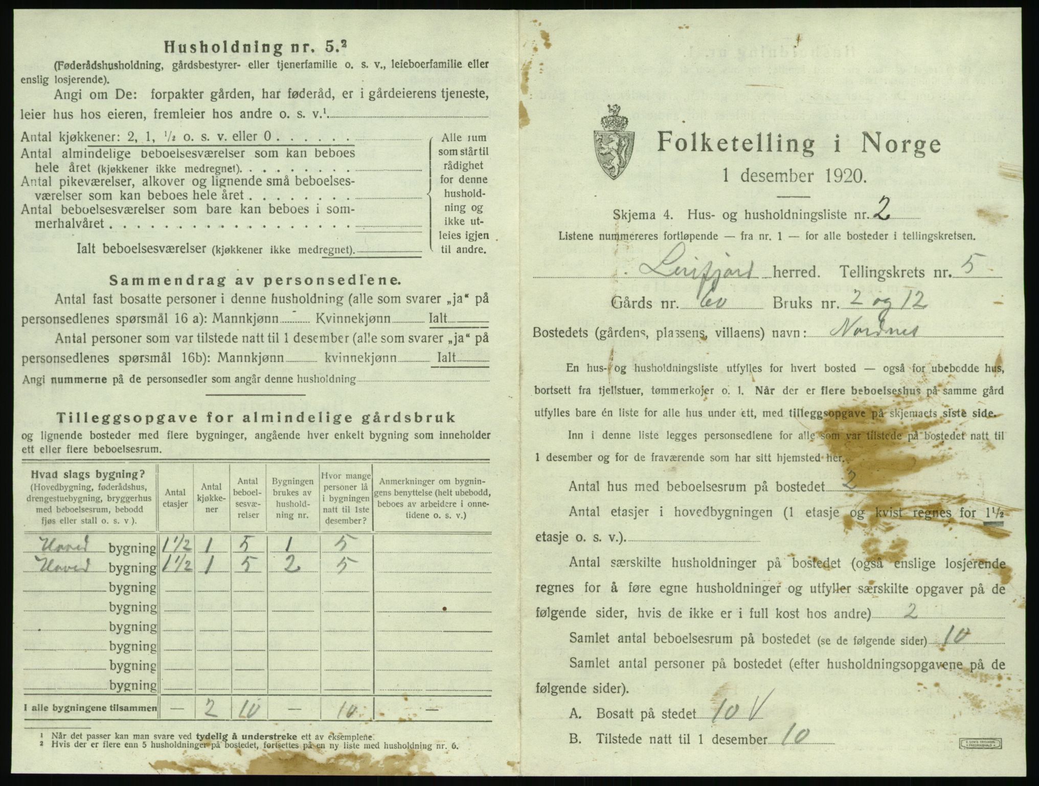 SAT, 1920 census for Leirfjord, 1920, p. 443