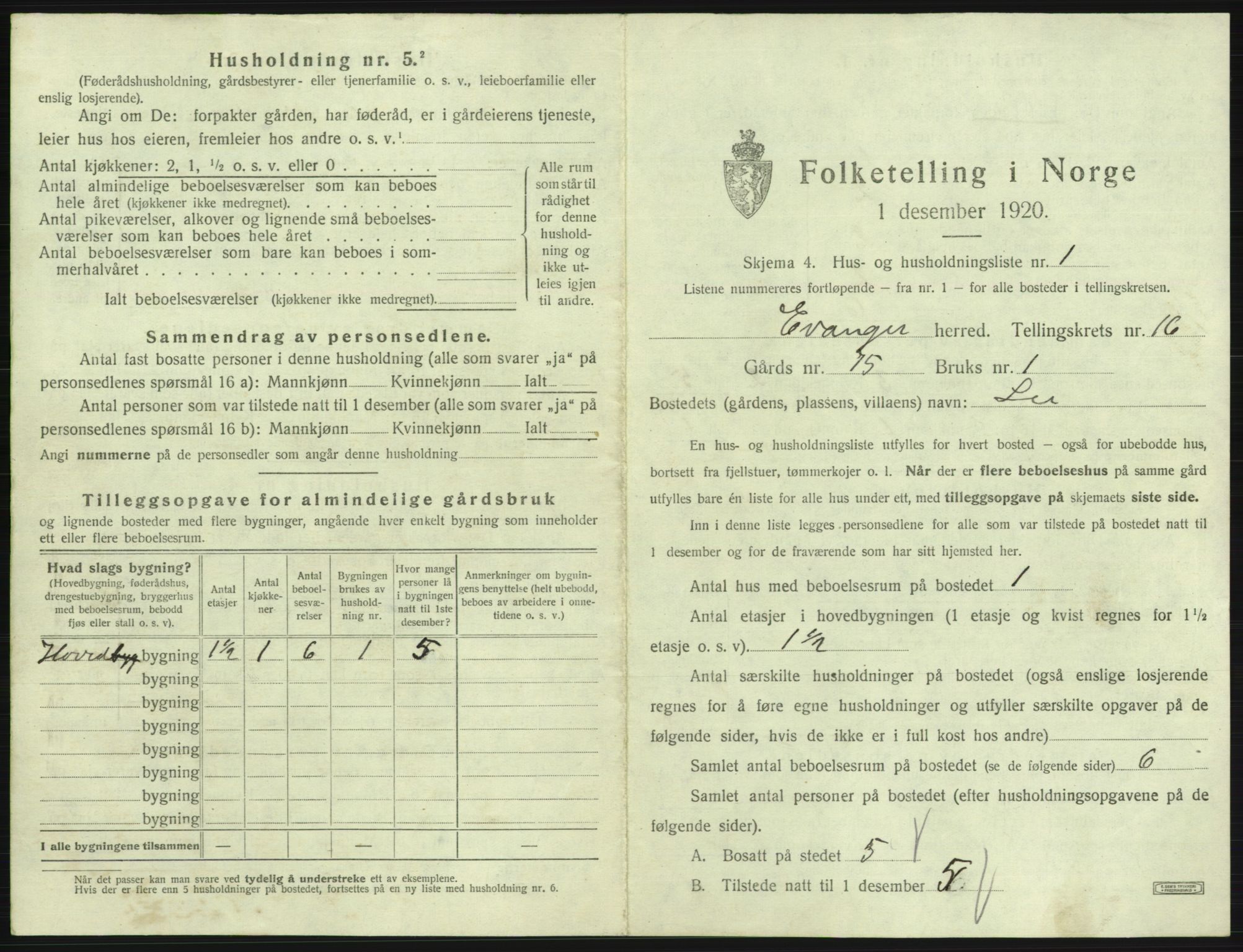 SAB, 1920 census for Evanger, 1920, p. 675