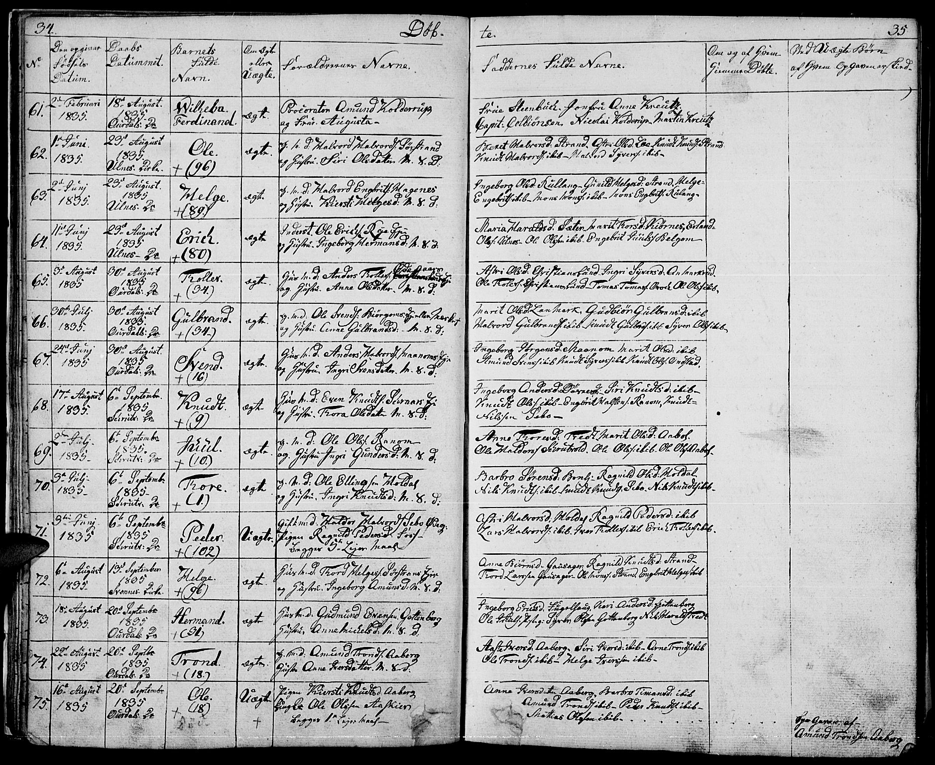 Nord-Aurdal prestekontor, AV/SAH-PREST-132/H/Ha/Hab/L0001: Parish register (copy) no. 1, 1834-1887, p. 34-35