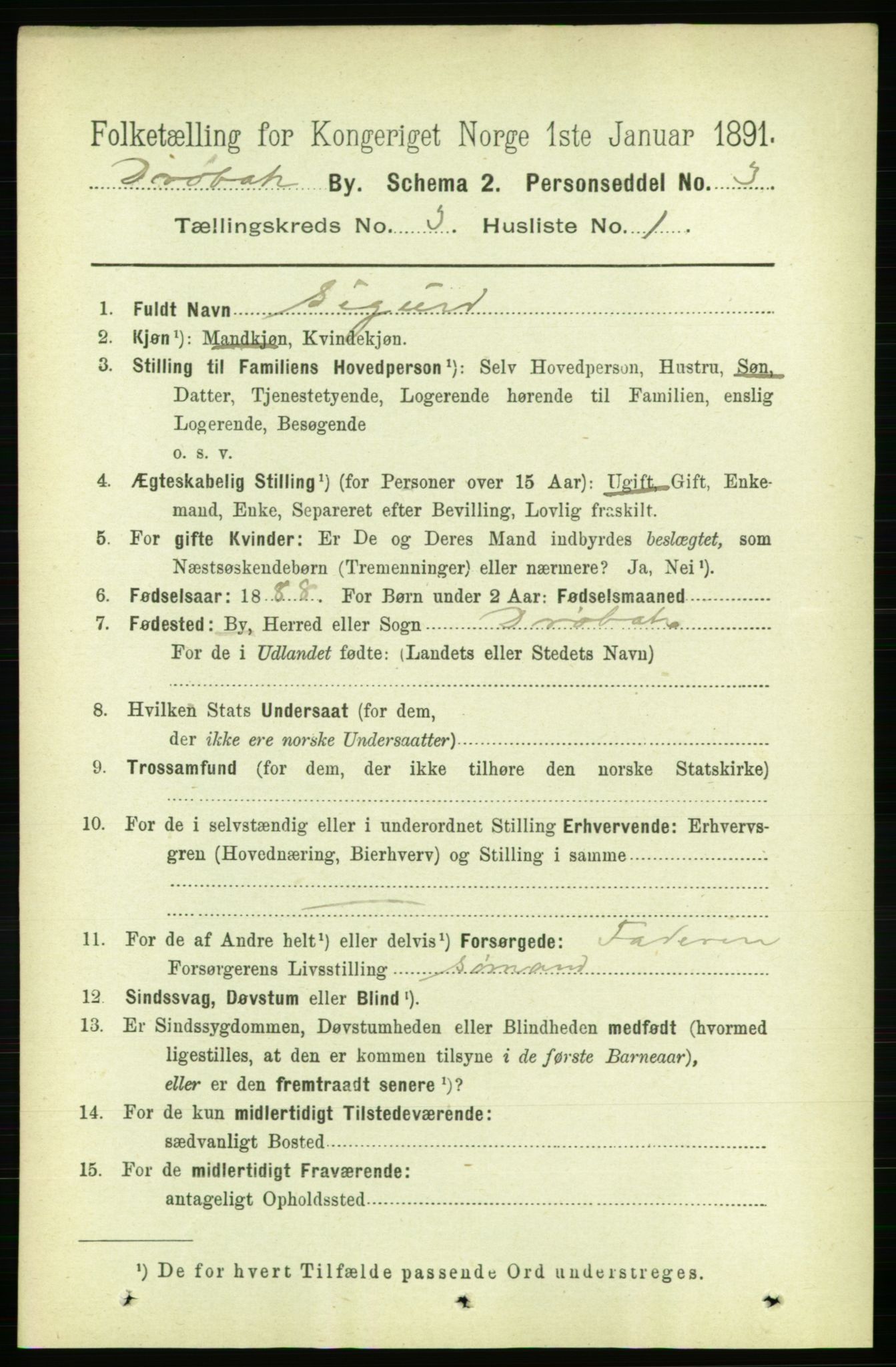 RA, 1891 census for 0203 Drøbak, 1891, p. 1884