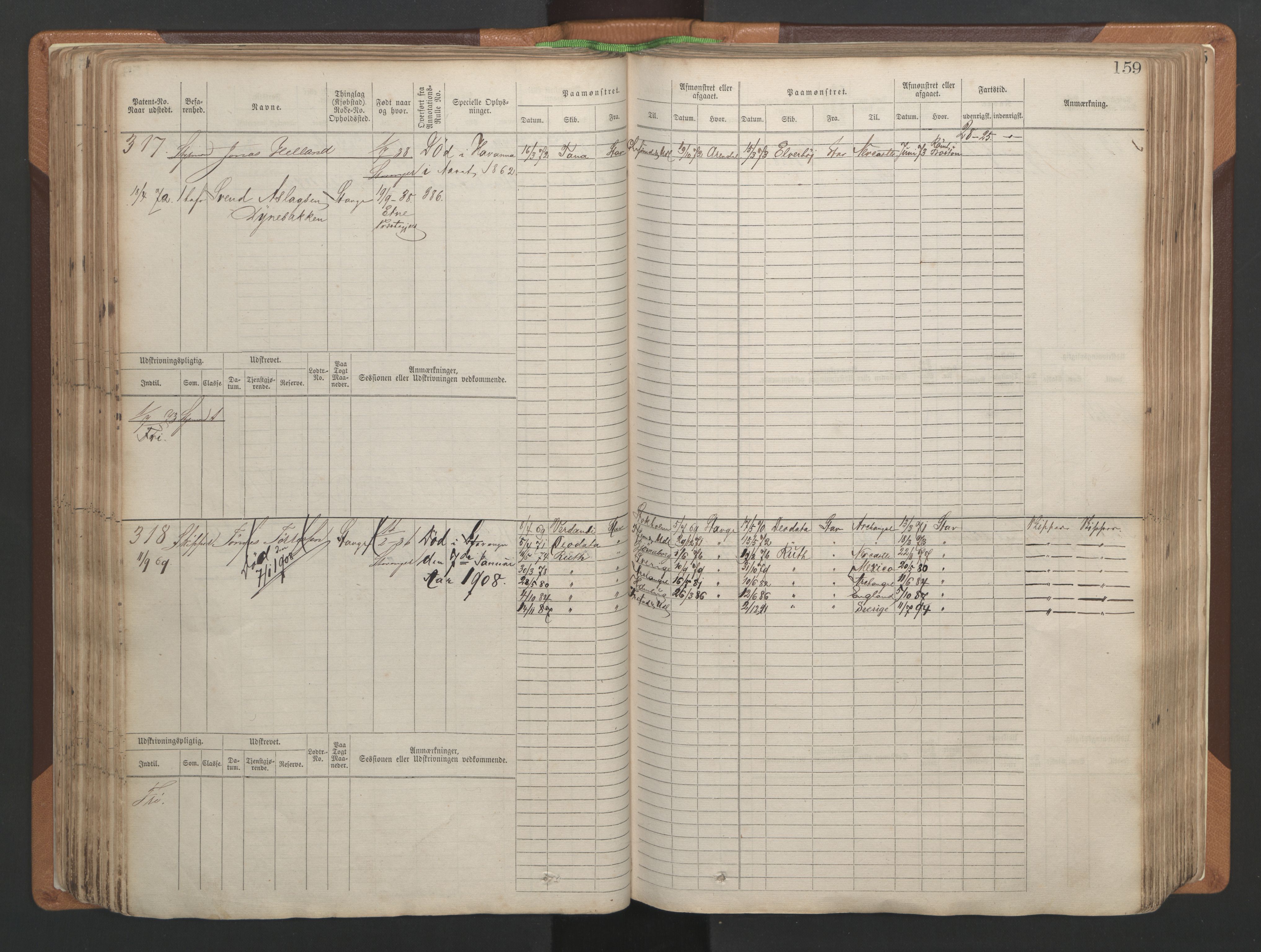 Stavanger sjømannskontor, AV/SAST-A-102006/F/Fb/Fbb/L0004: Sjøfartshovedrulle, patentnr. 1-792 (del 1), 1869-1880, p. 163