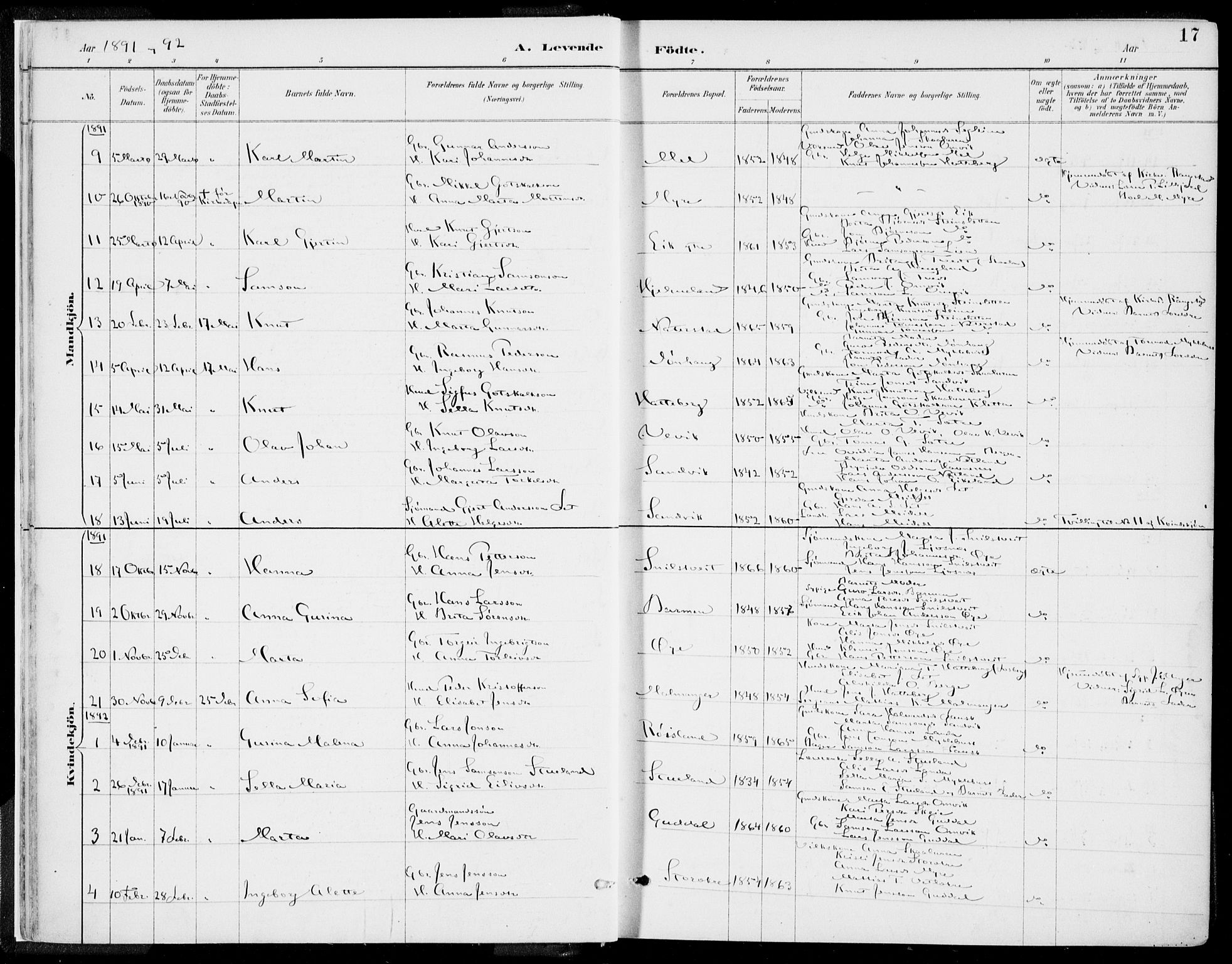 Kvinnherad sokneprestembete, SAB/A-76401/H/Haa: Parish register (official) no. B  1, 1887-1921, p. 17
