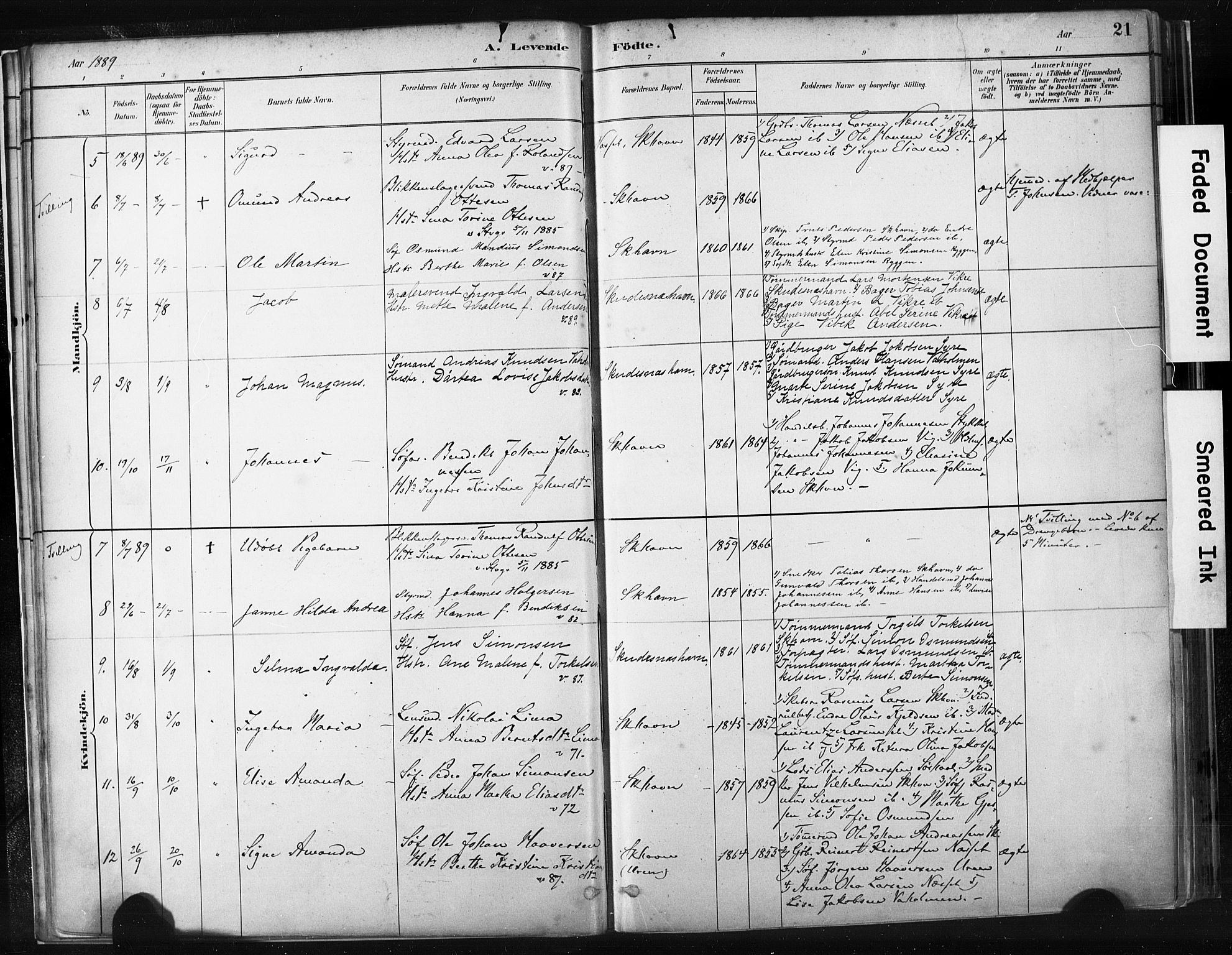 Skudenes sokneprestkontor, SAST/A -101849/H/Ha/Haa/L0008: Parish register (official) no. A 5, 1882-1912, p. 21
