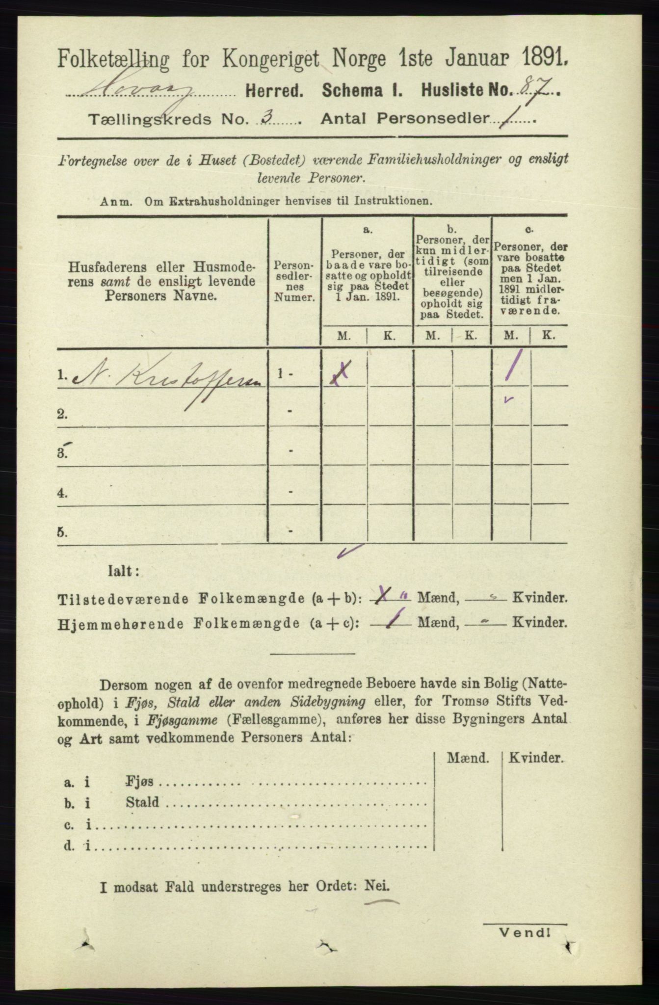 RA, 1891 census for 0927 Høvåg, 1891, p. 1005