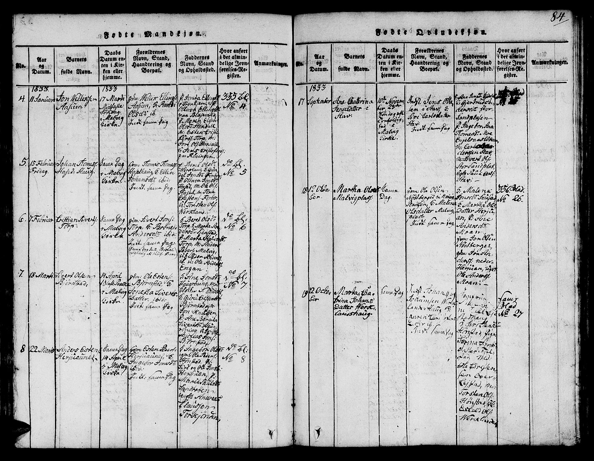 Ministerialprotokoller, klokkerbøker og fødselsregistre - Sør-Trøndelag, SAT/A-1456/616/L0420: Parish register (copy) no. 616C03, 1817-1835, p. 84