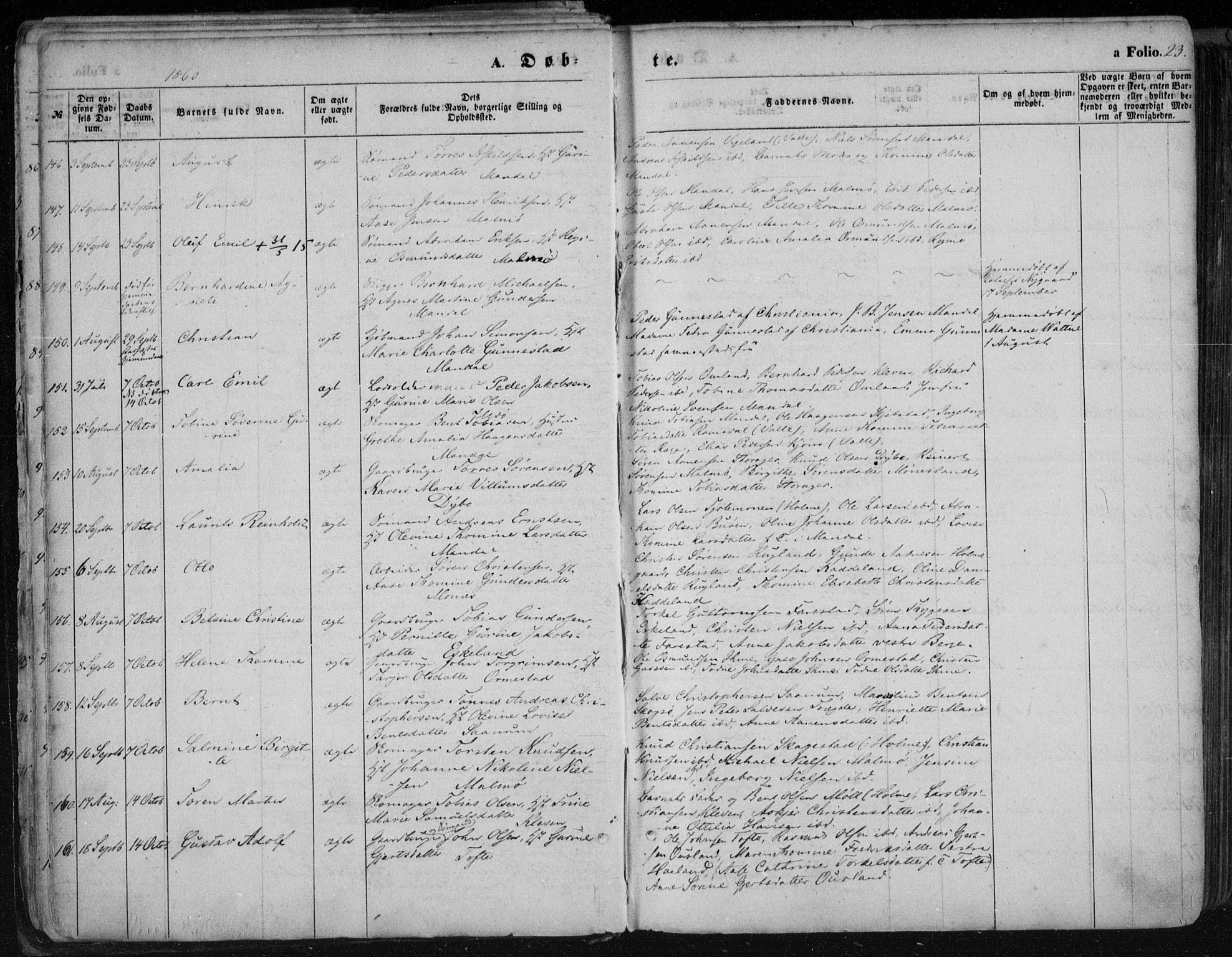 Mandal sokneprestkontor, AV/SAK-1111-0030/F/Fa/Faa/L0014: Parish register (official) no. A 14, 1859-1872, p. 23