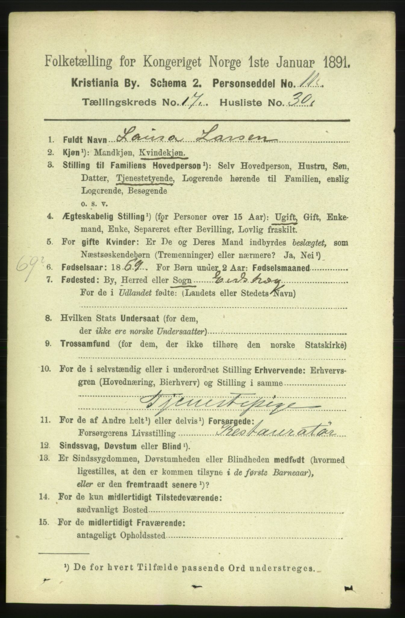 RA, 1891 census for 0301 Kristiania, 1891, p. 8866