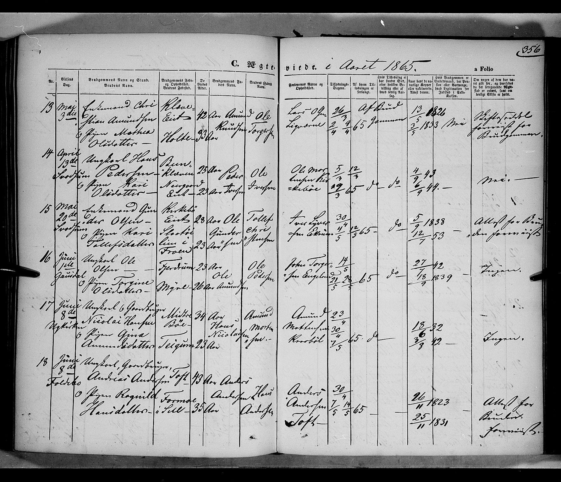 Gausdal prestekontor, SAH/PREST-090/H/Ha/Haa/L0009: Parish register (official) no. 9, 1862-1873, p. 356