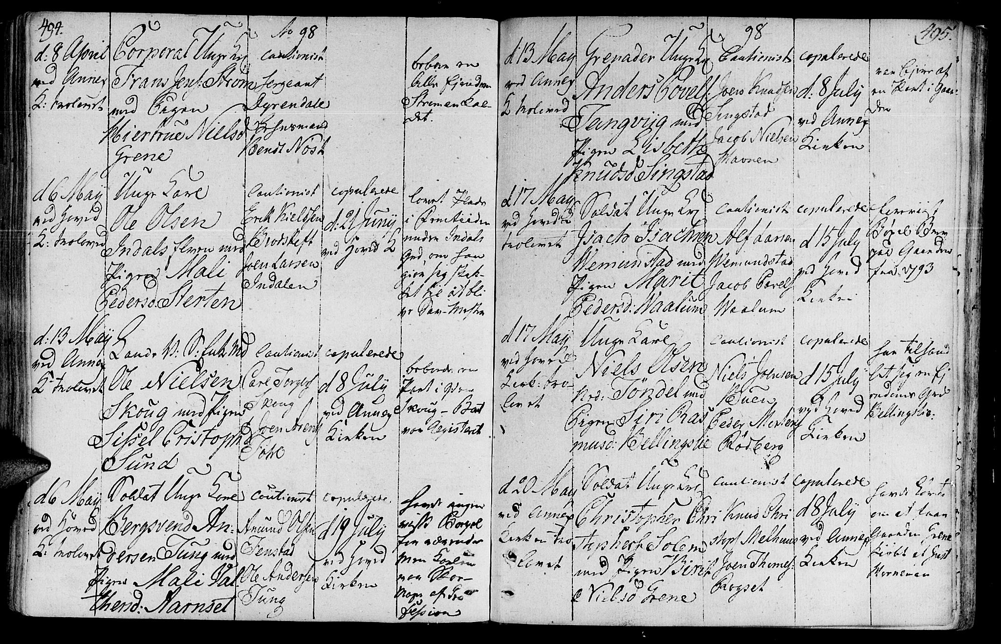 Ministerialprotokoller, klokkerbøker og fødselsregistre - Sør-Trøndelag, AV/SAT-A-1456/646/L0606: Parish register (official) no. 646A04, 1791-1805, p. 494-495