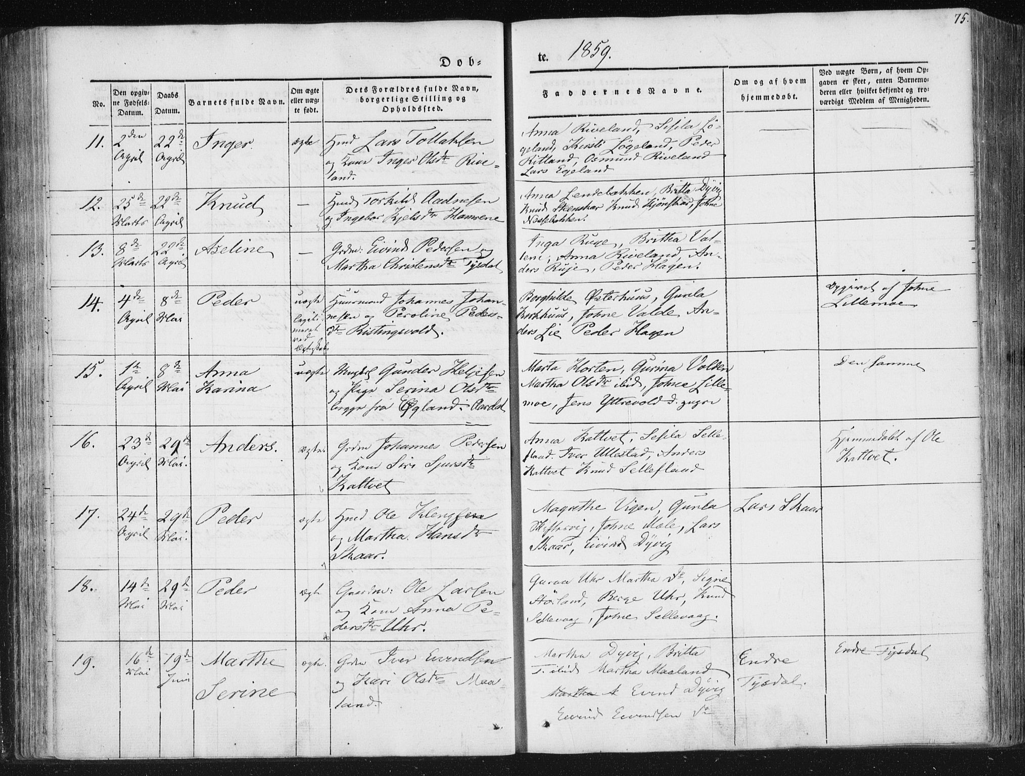 Hjelmeland sokneprestkontor, AV/SAST-A-101843/01/IV/L0008: Parish register (official) no. A 8, 1842-1861, p. 75