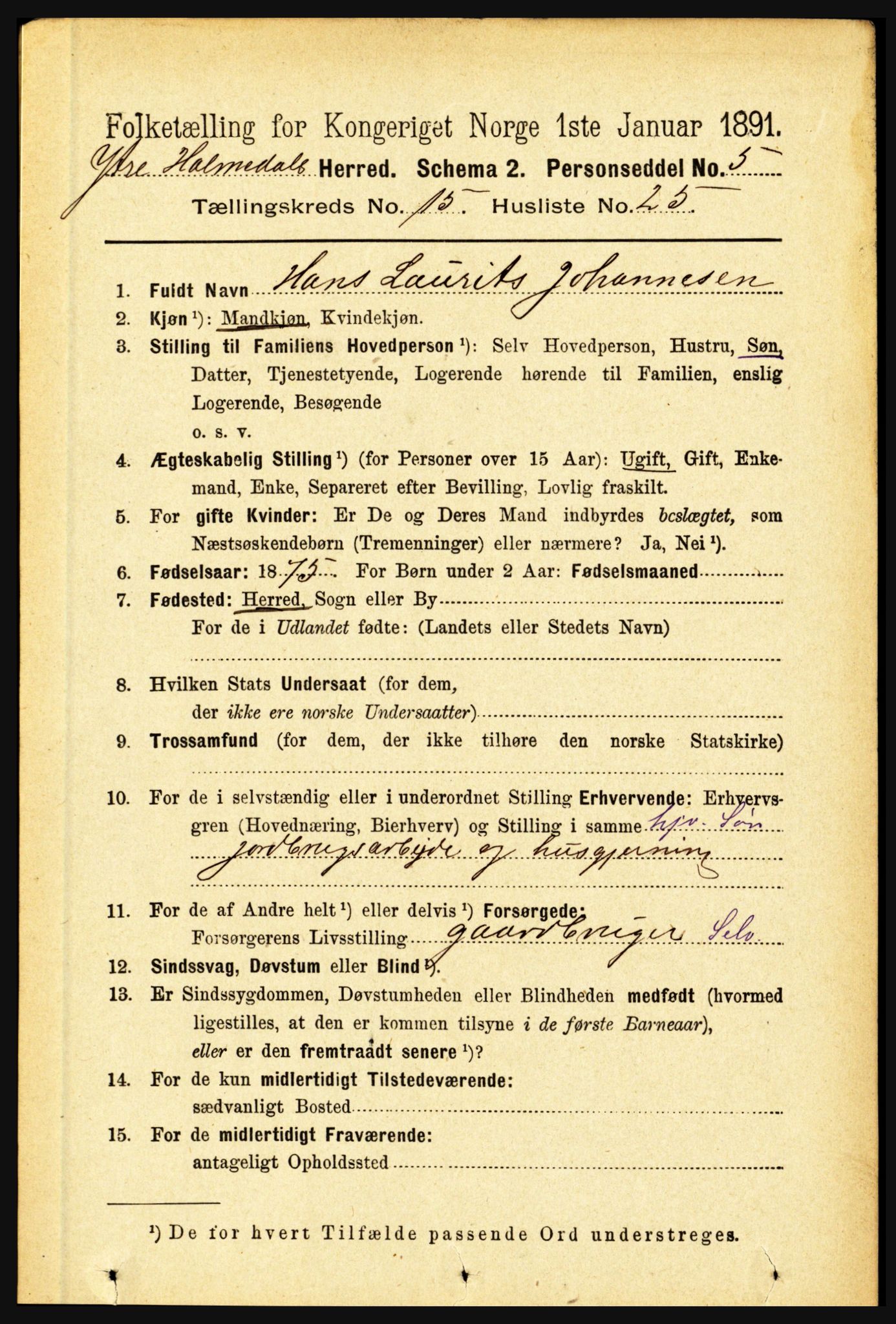 RA, 1891 census for 1429 Ytre Holmedal, 1891, p. 4162