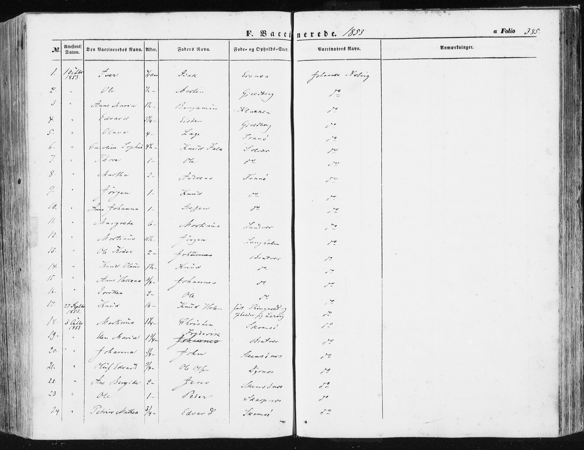Ministerialprotokoller, klokkerbøker og fødselsregistre - Møre og Romsdal, SAT/A-1454/581/L0937: Parish register (official) no. 581A05, 1853-1872, p. 385