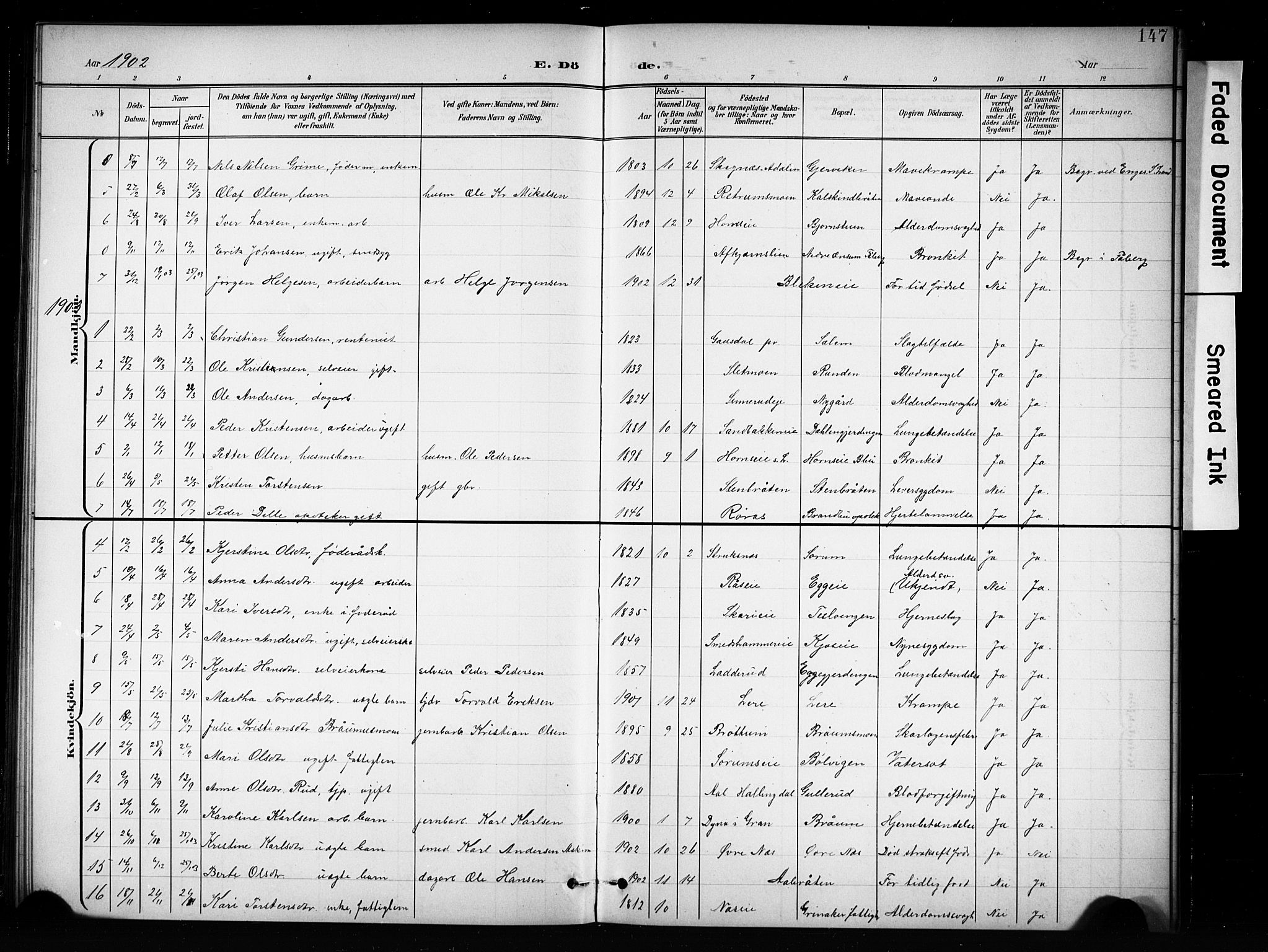 Brandbu prestekontor, SAH/PREST-114/H/Ha/Hab/L0005: Parish register (copy) no. 5, 1900-1913, p. 147