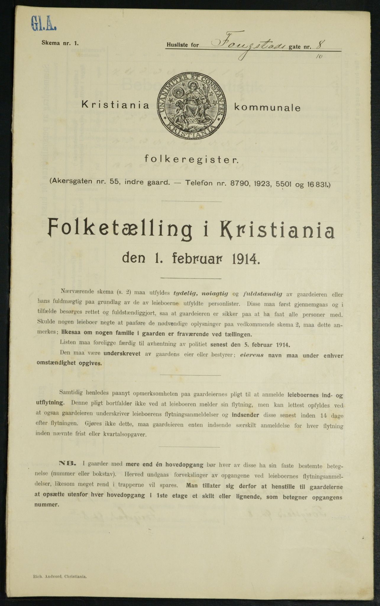 OBA, Municipal Census 1914 for Kristiania, 1914, p. 25450