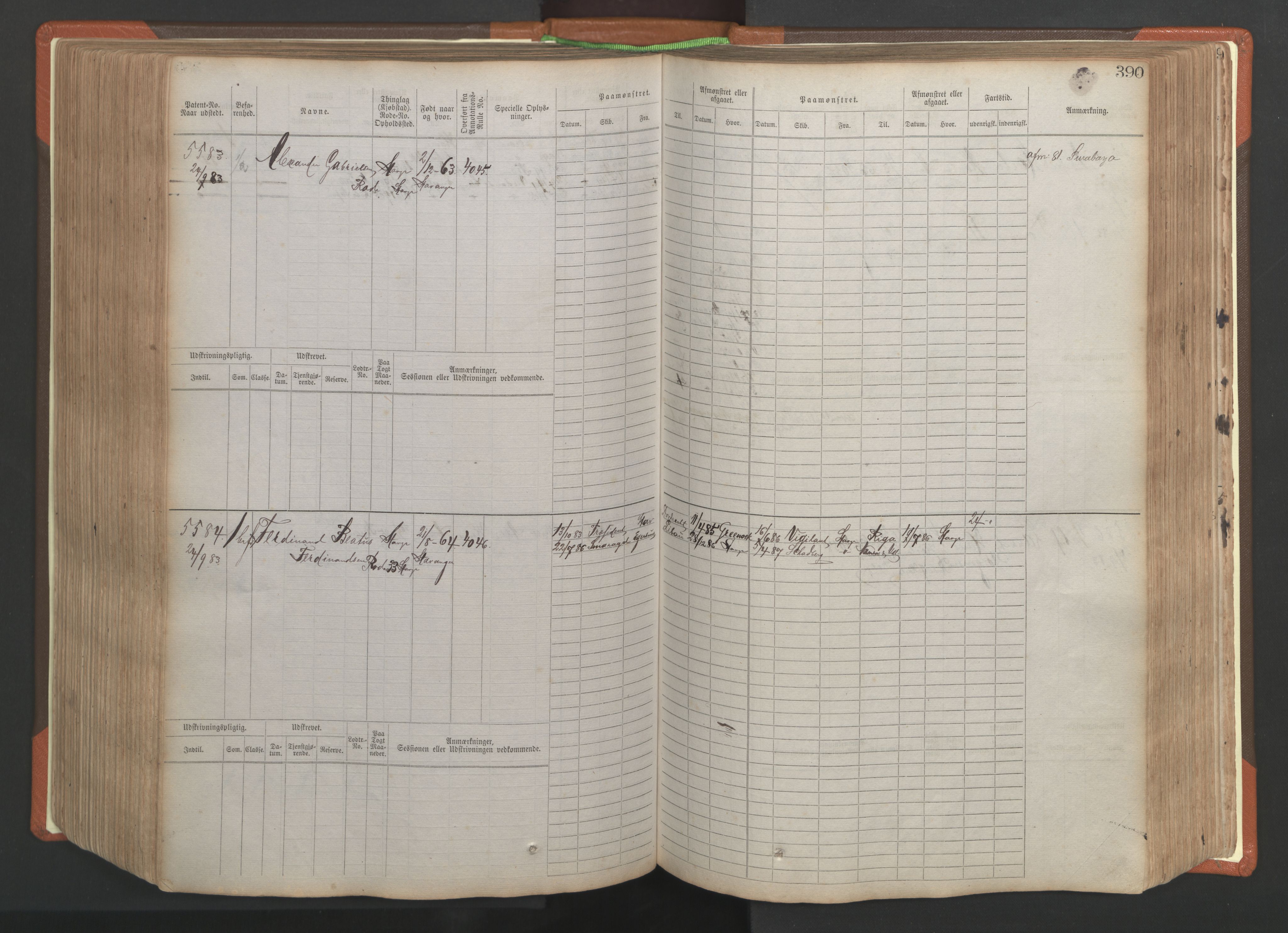 Stavanger sjømannskontor, AV/SAST-A-102006/F/Fb/Fbb/L0009: Sjøfartshovedrulle, patentnr. 4805-6006, 1879-1887, p. 396