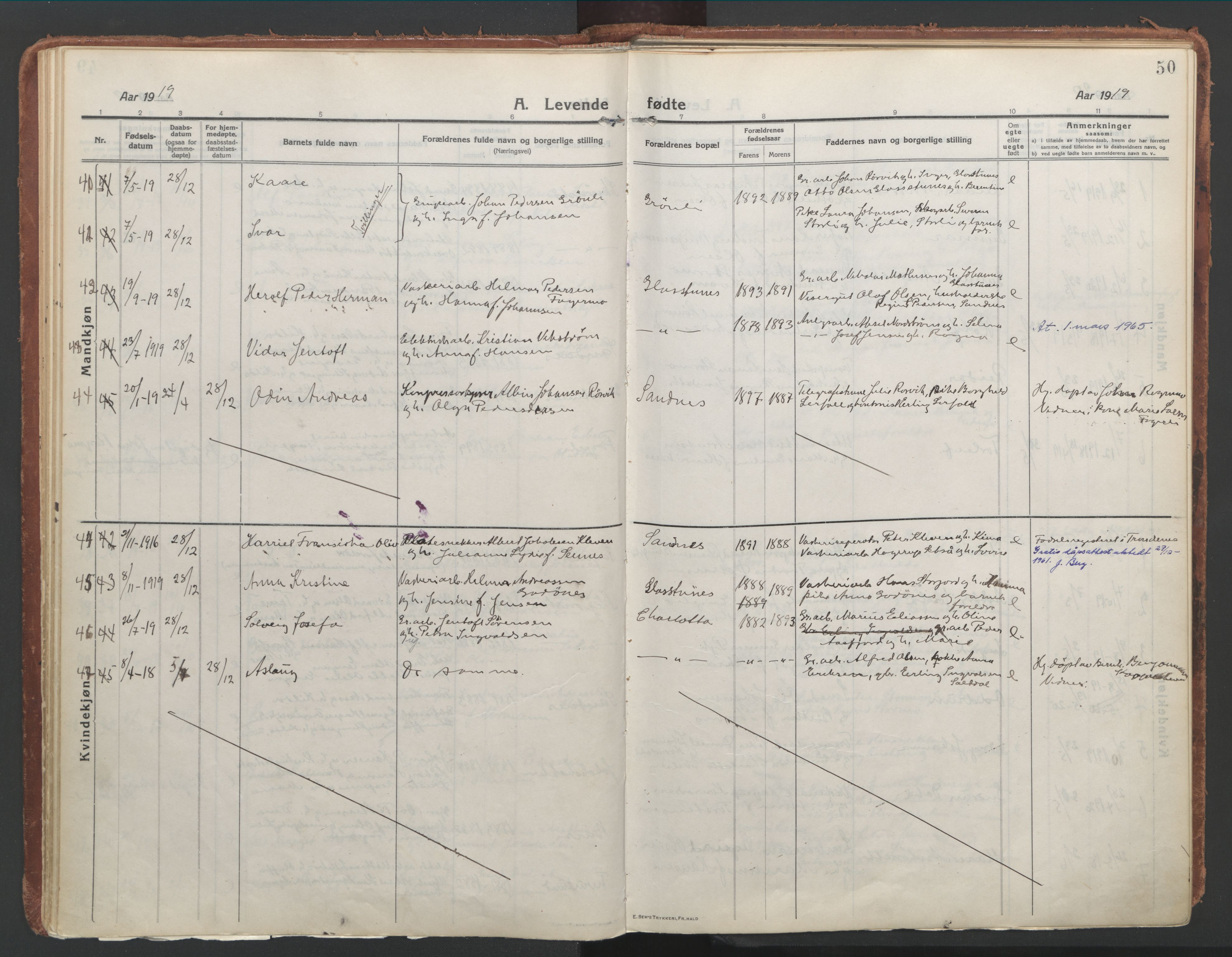 Ministerialprotokoller, klokkerbøker og fødselsregistre - Nordland, AV/SAT-A-1459/850/L0715: Curate's parish register no. 850B05, 1913-1924, p. 50