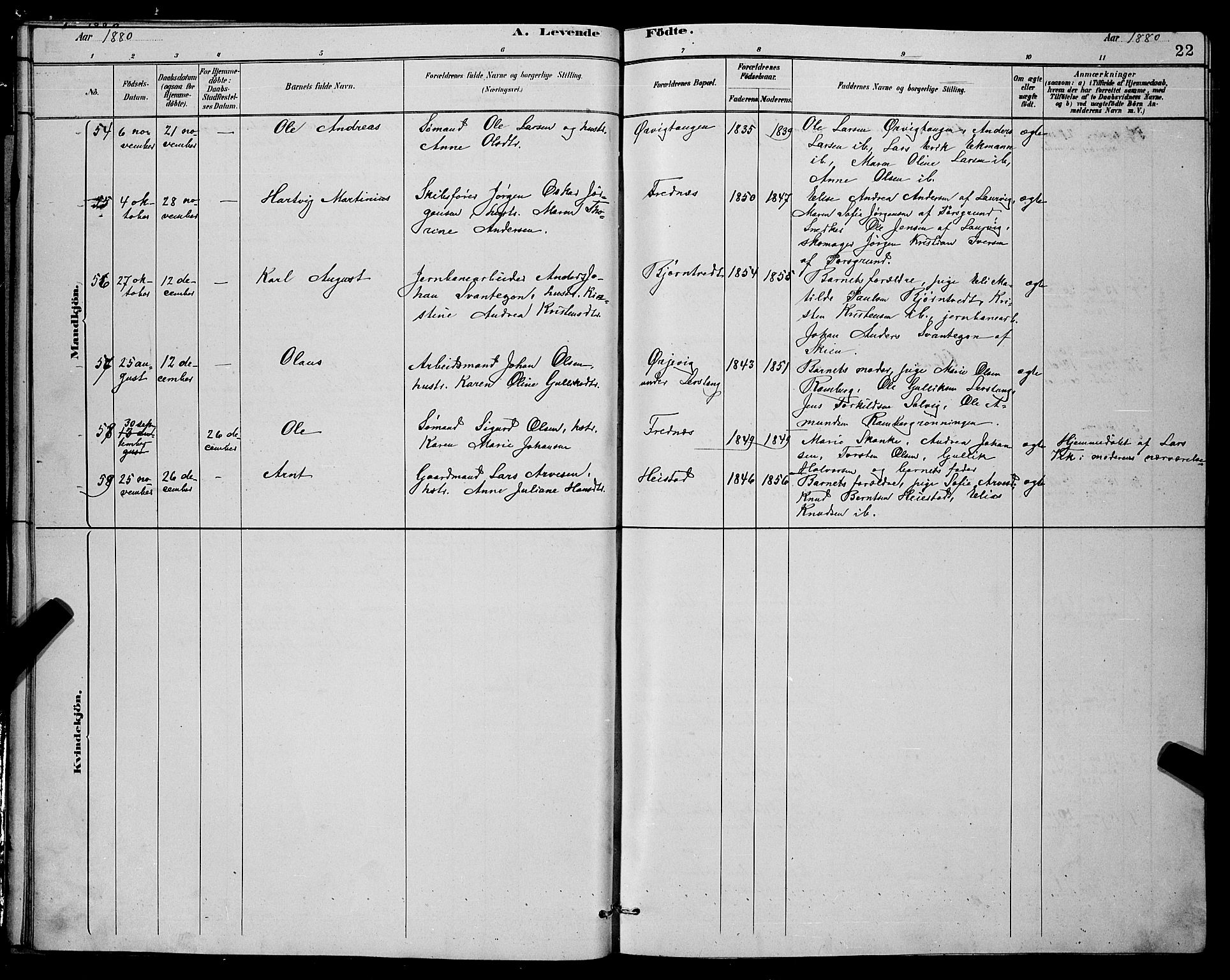 Eidanger kirkebøker, AV/SAKO-A-261/G/Ga/L0002: Parish register (copy) no. 2, 1879-1892, p. 22