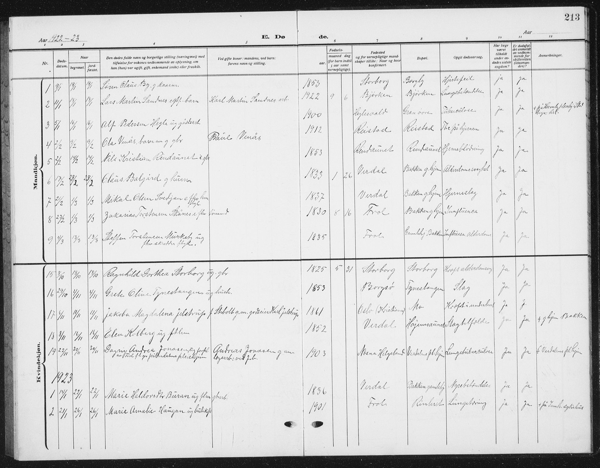 Ministerialprotokoller, klokkerbøker og fødselsregistre - Nord-Trøndelag, SAT/A-1458/721/L0209: Parish register (copy) no. 721C02, 1918-1940, p. 213
