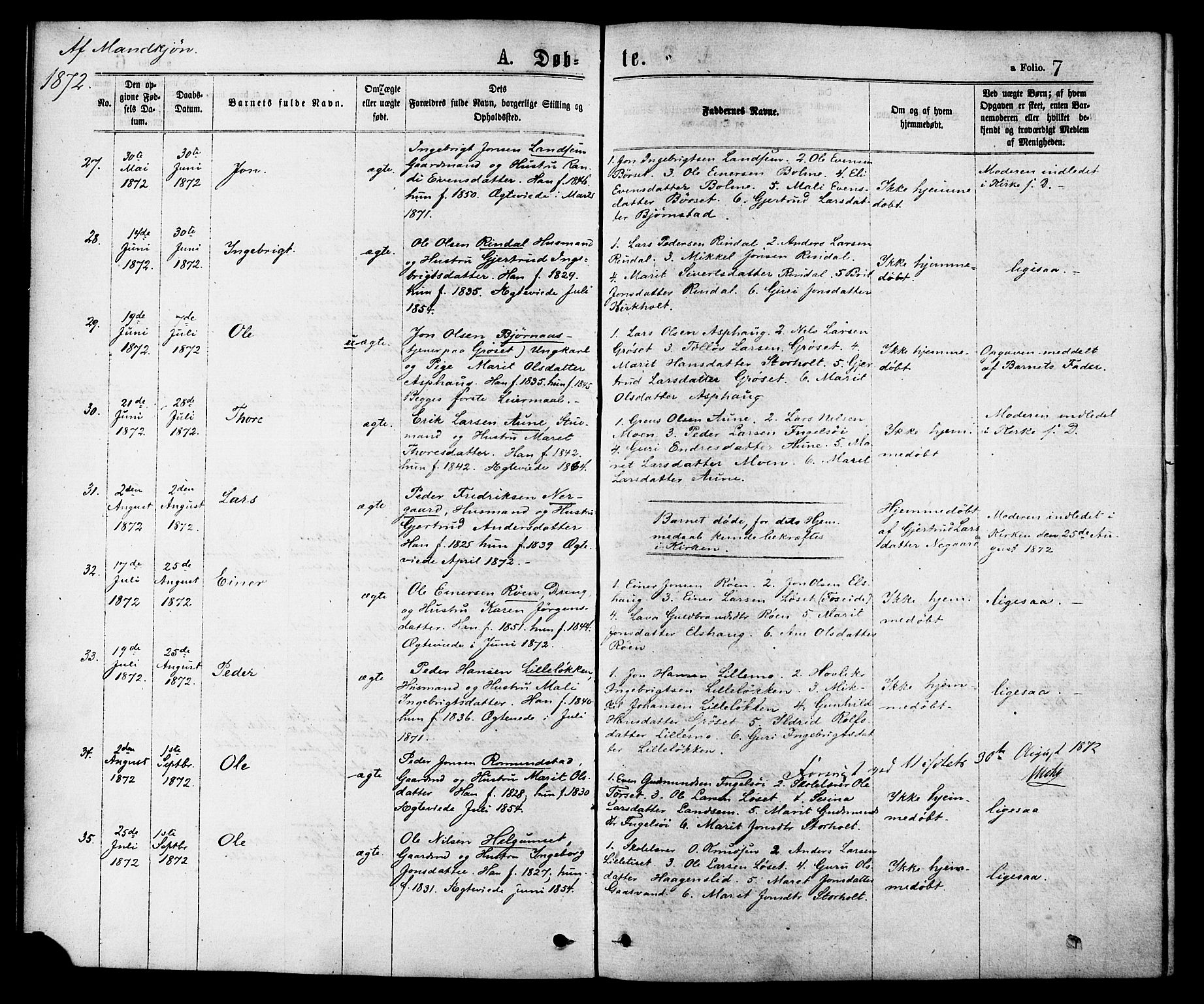 Ministerialprotokoller, klokkerbøker og fødselsregistre - Møre og Romsdal, AV/SAT-A-1454/598/L1068: Parish register (official) no. 598A02, 1872-1881, p. 7