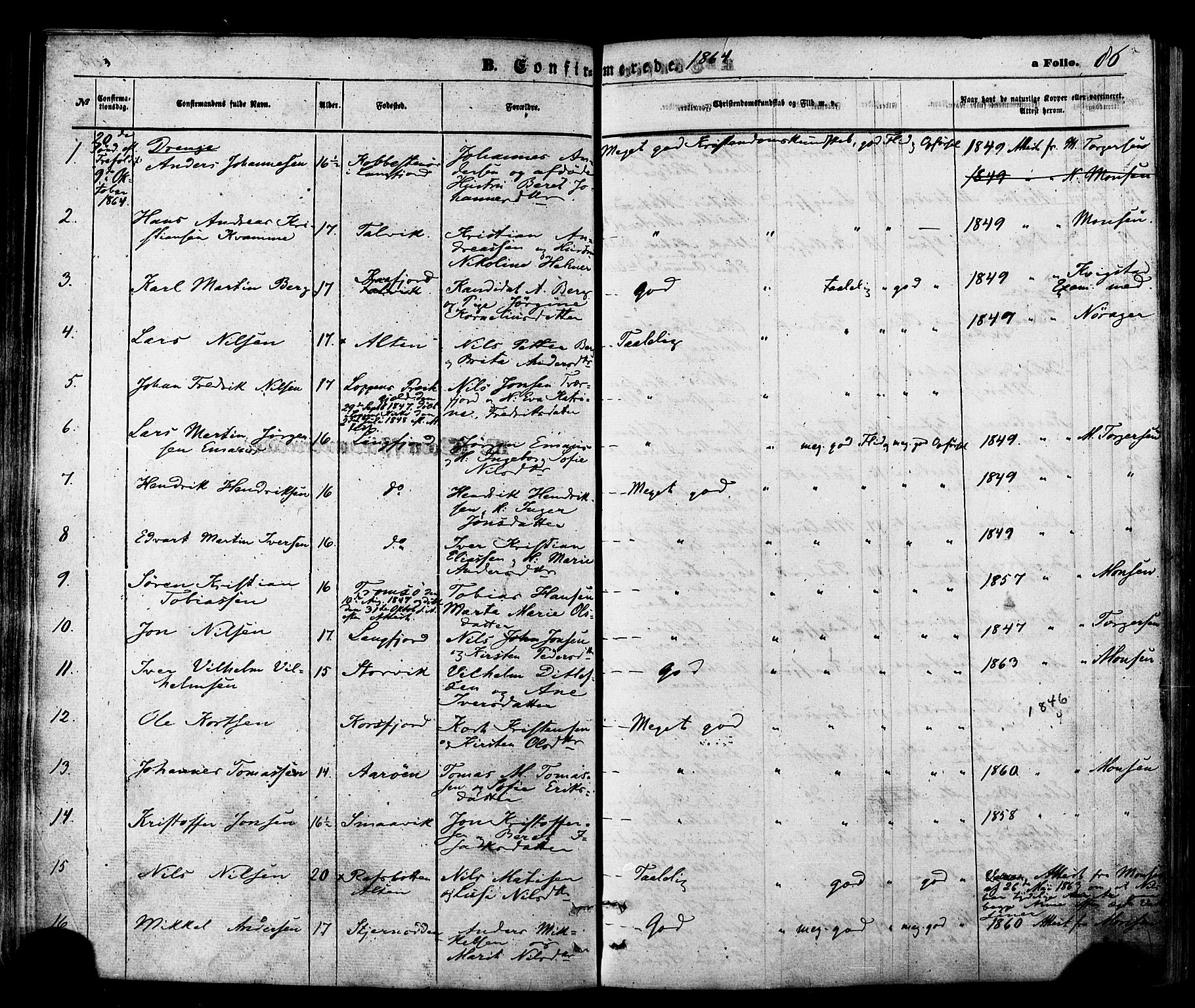 Talvik sokneprestkontor, SATØ/S-1337/H/Ha/L0011kirke: Parish register (official) no. 11, 1864-1877, p. 86