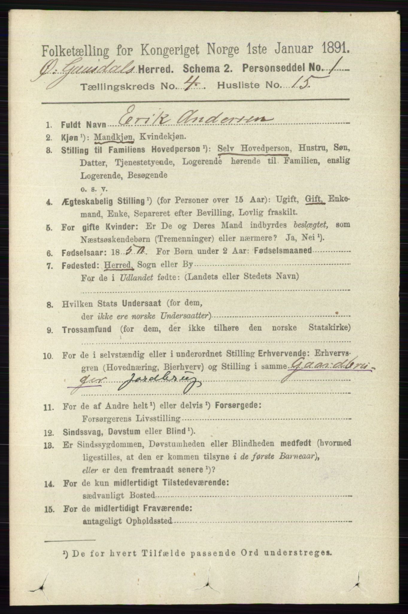 RA, 1891 census for 0522 Østre Gausdal, 1891, p. 2577