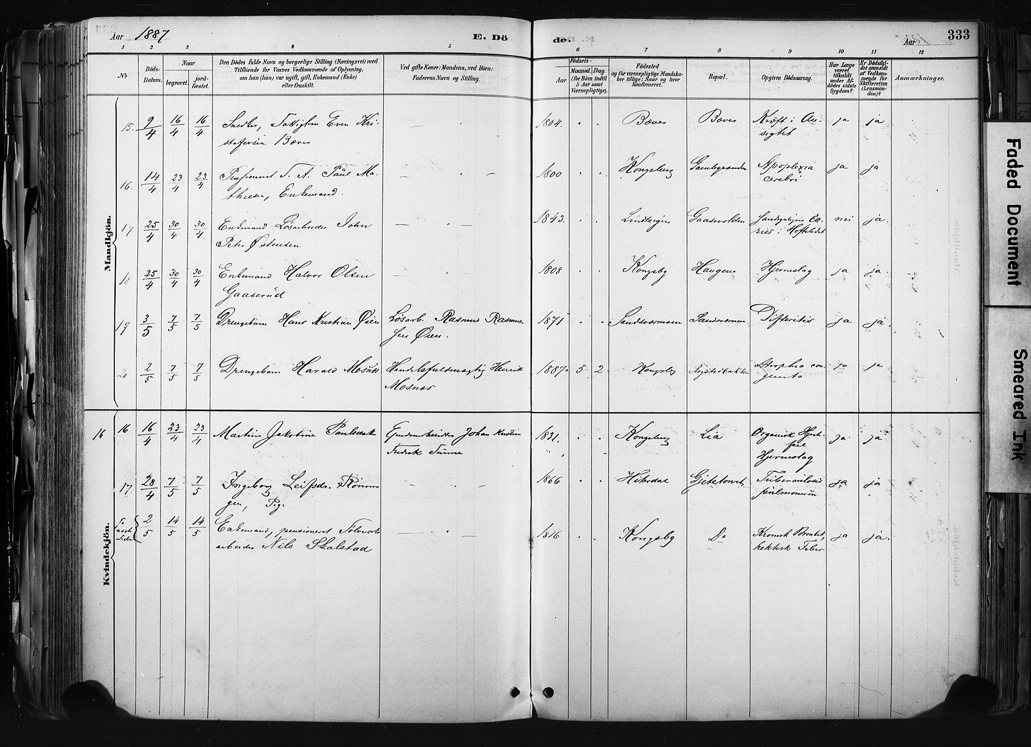 Kongsberg kirkebøker, AV/SAKO-A-22/F/Fb/L0002: Parish register (official) no. II 2, 1886-1896, p. 333