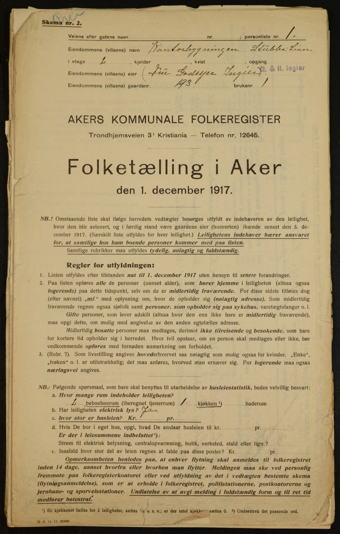 OBA, Municipal Census 1917 for Aker, 1917, p. 16231