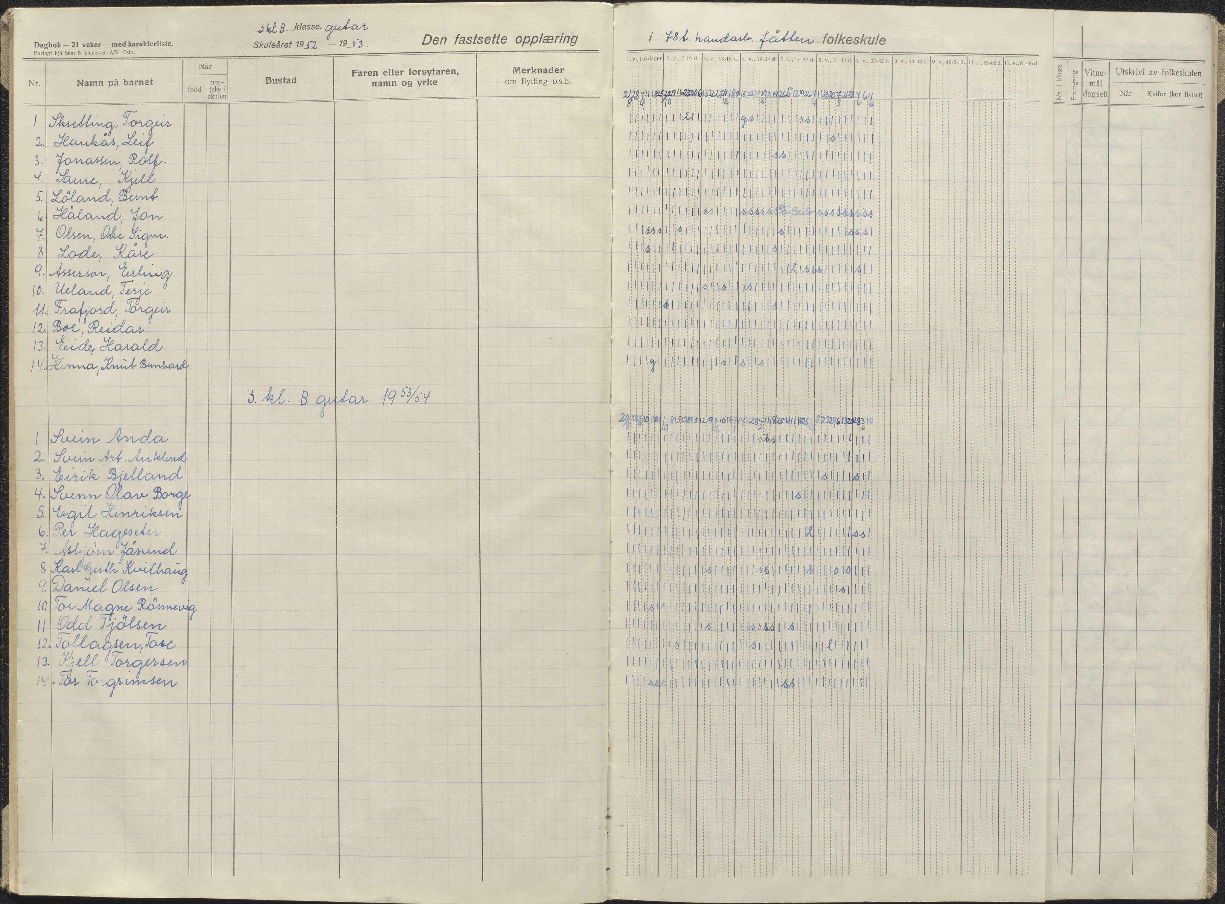 Hetland kommune. Jåtten skole, BYST/A-0148/G/Ga/L0016: Dagbok , 1952-1959