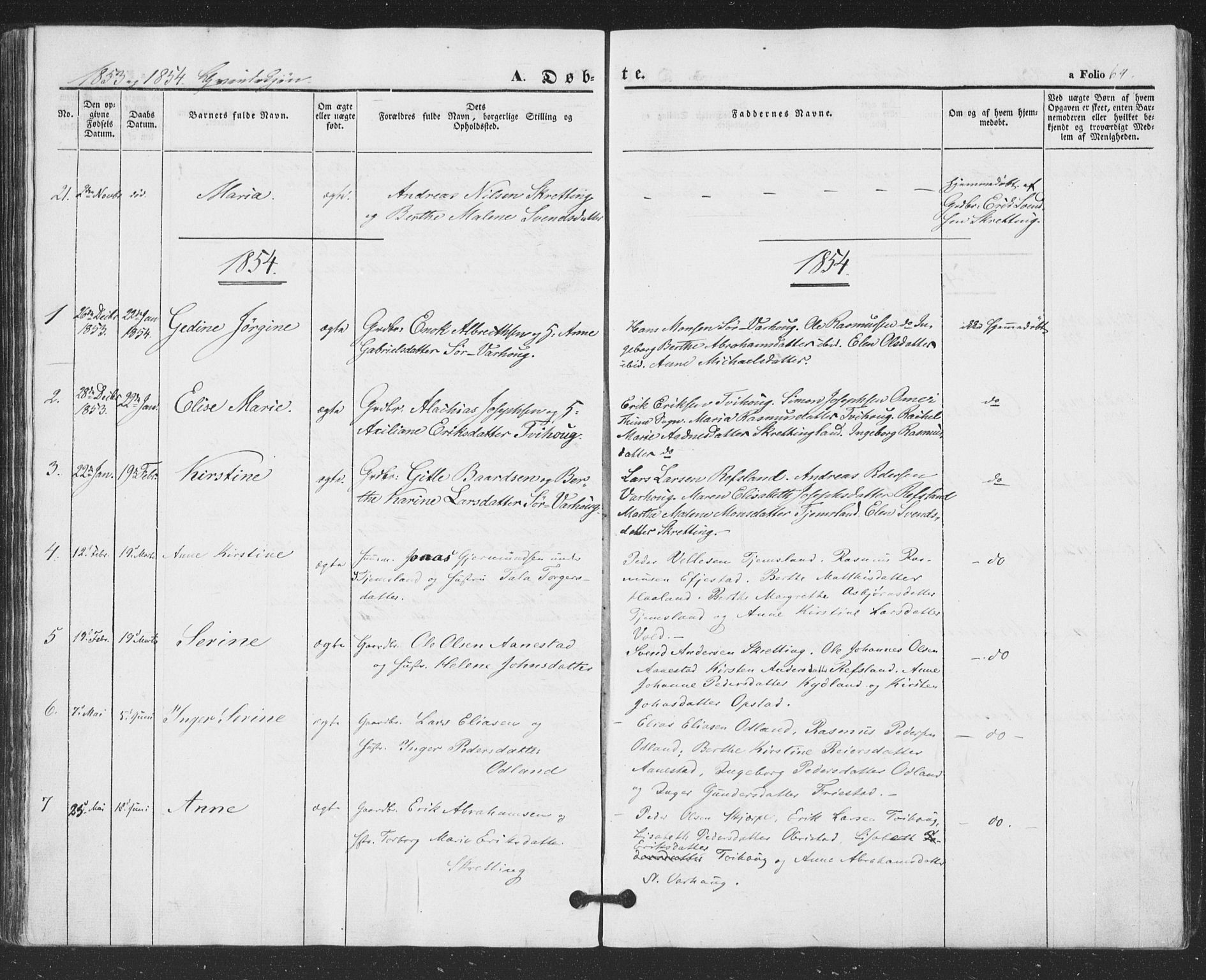 Hå sokneprestkontor, AV/SAST-A-101801/001/30BA/L0007: Parish register (official) no. A 6, 1842-1855, p. 64