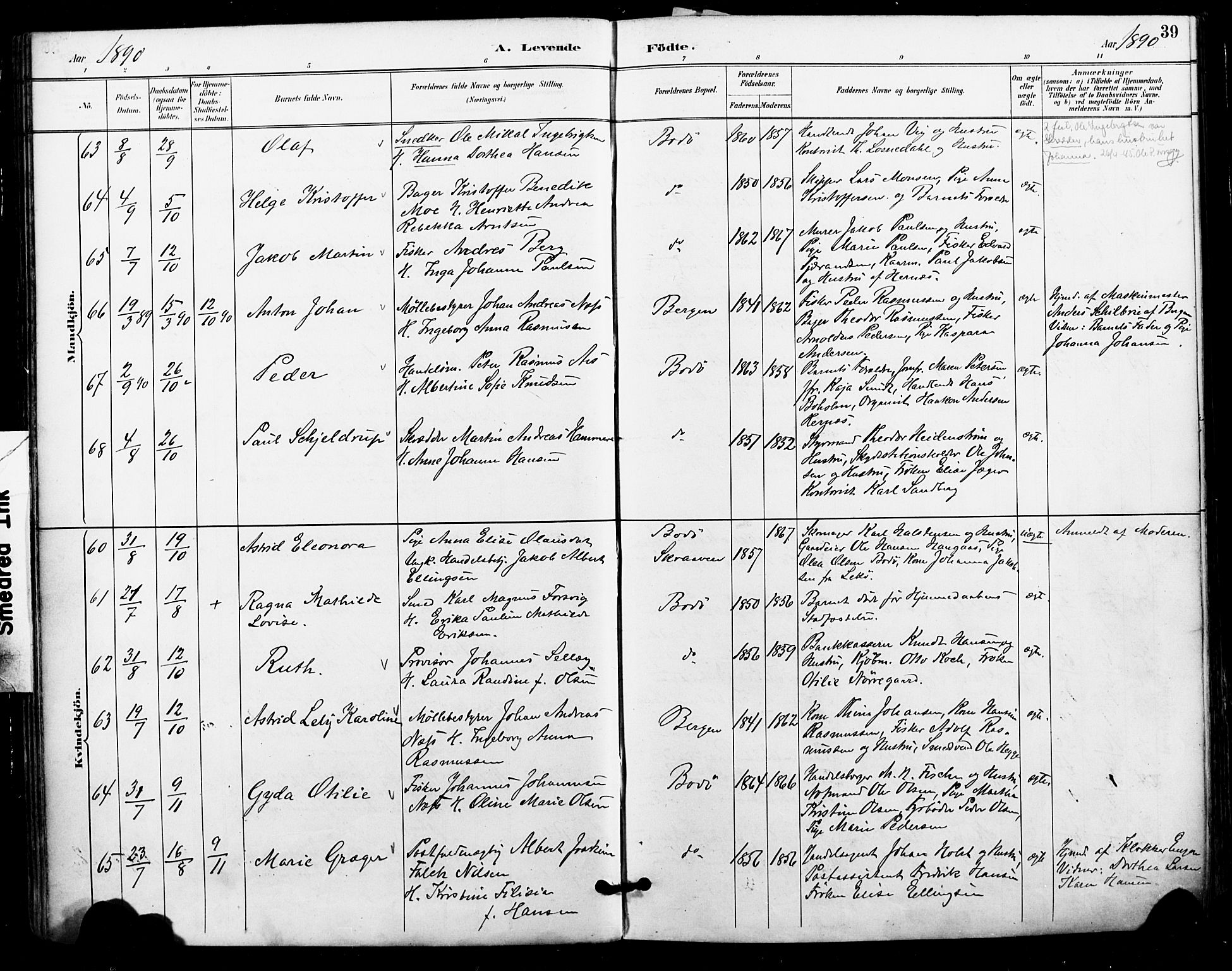 Ministerialprotokoller, klokkerbøker og fødselsregistre - Nordland, SAT/A-1459/801/L0010: Parish register (official) no. 801A10, 1888-1899, p. 39