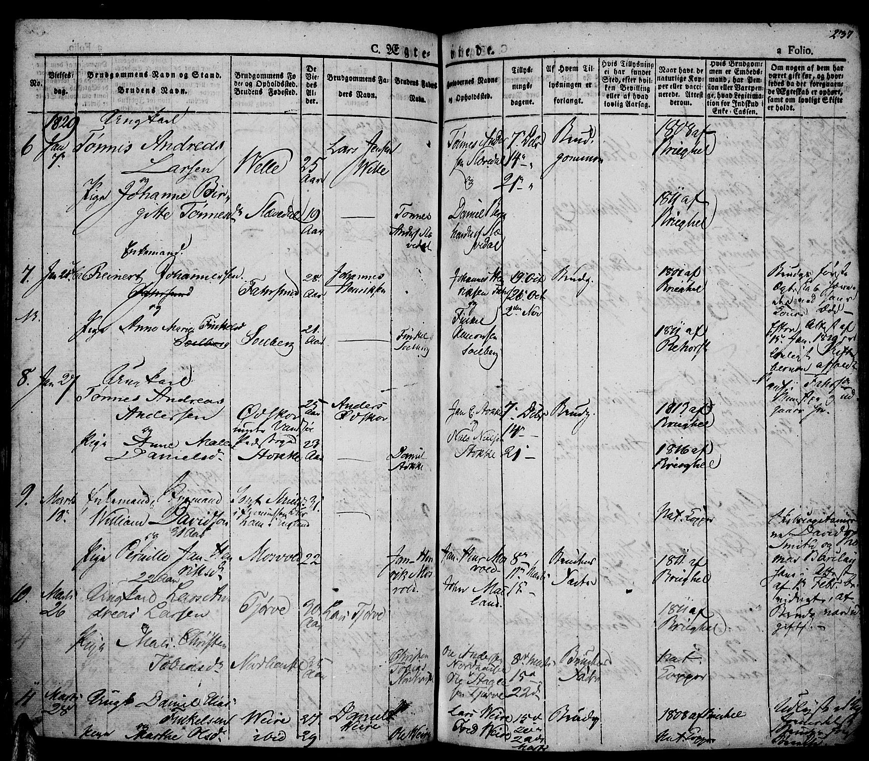 Lista sokneprestkontor, AV/SAK-1111-0027/F/Fa/L0008: Parish register (official) no. A 8, 1823-1835, p. 237