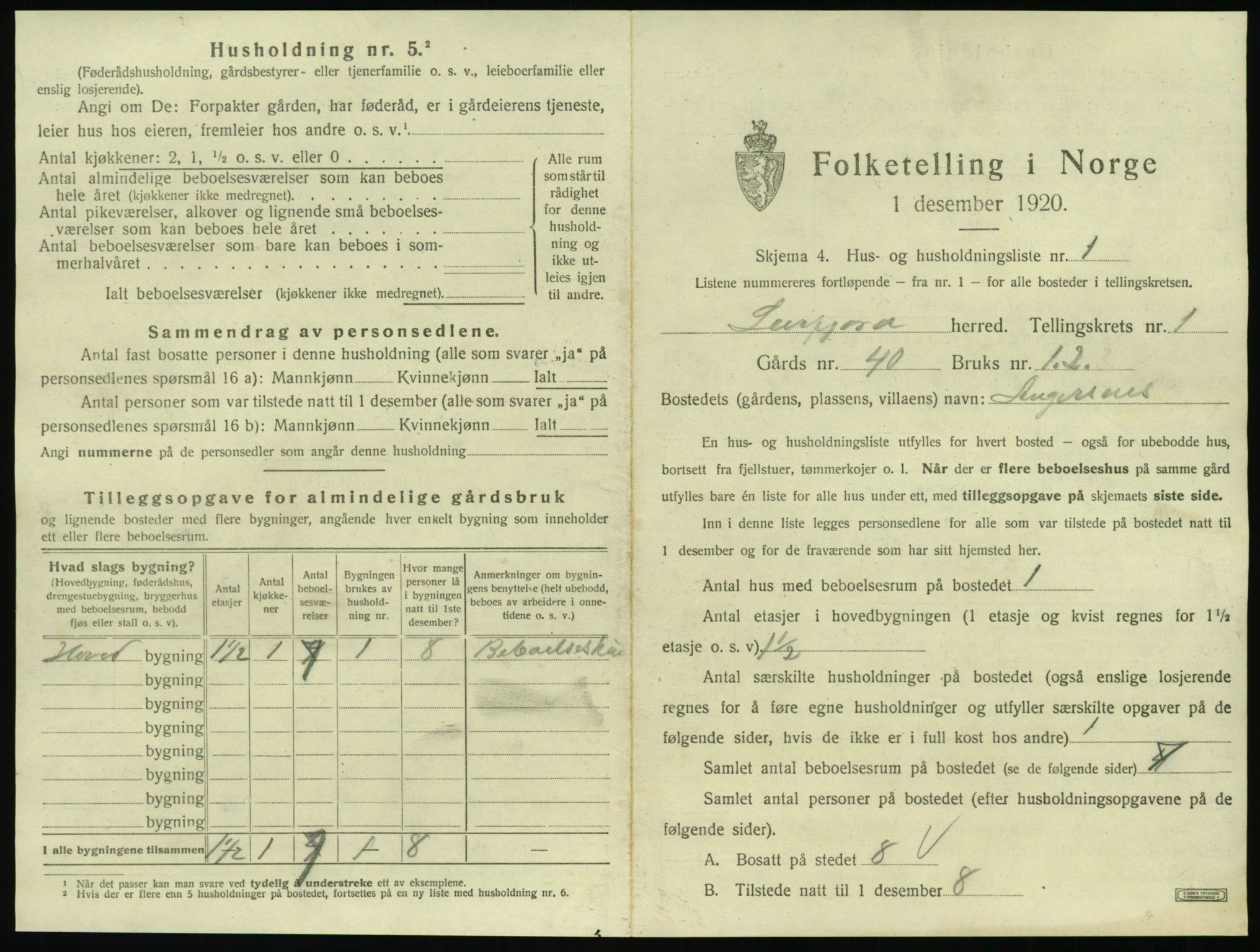 SAT, 1920 census for Leirfjord, 1920, p. 33