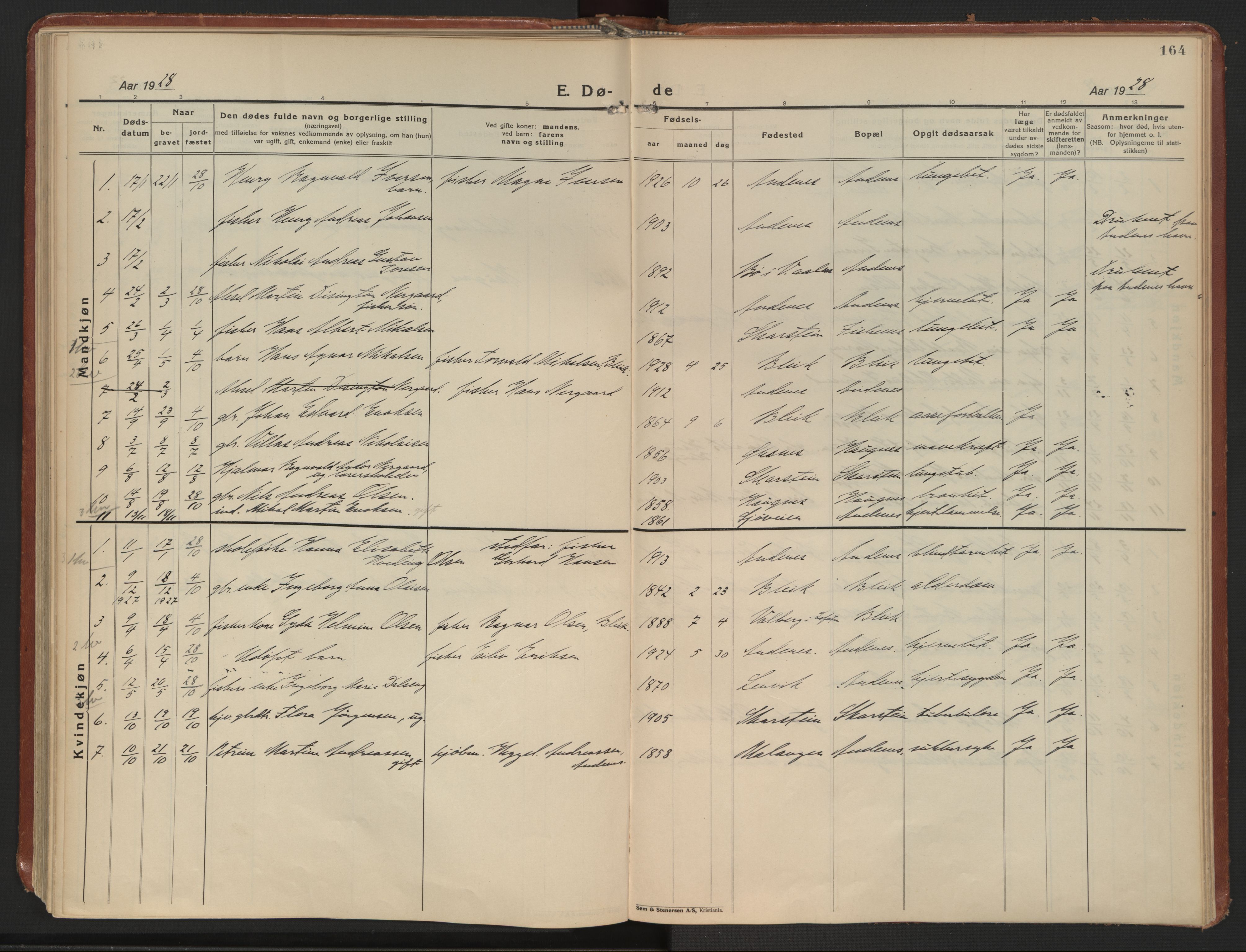 Ministerialprotokoller, klokkerbøker og fødselsregistre - Nordland, SAT/A-1459/899/L1441: Parish register (official) no. 899A09, 1923-1939, p. 164