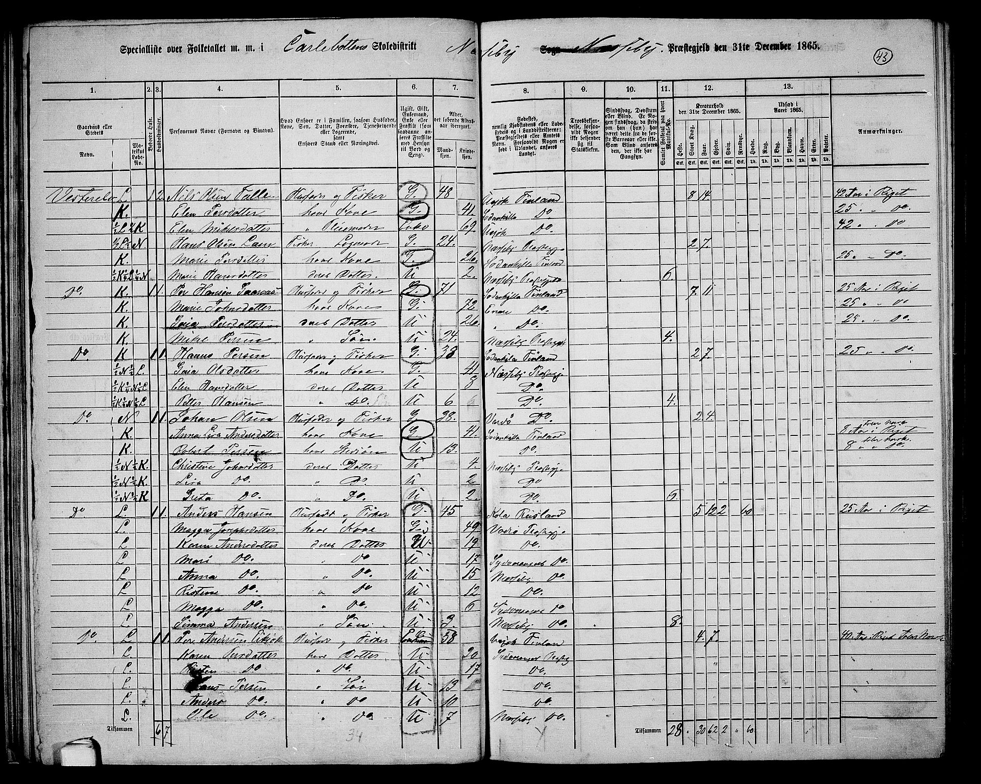 RA, 1865 census for Nesseby, 1865, p. 33