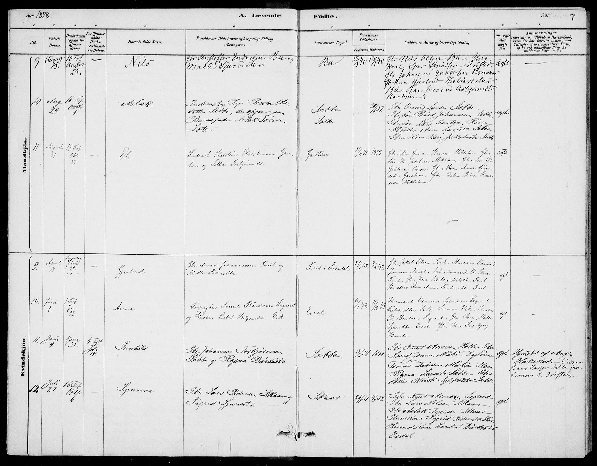 Ulvik sokneprestembete, AV/SAB-A-78801/H/Haa: Parish register (official) no. D  1, 1878-1903, p. 7