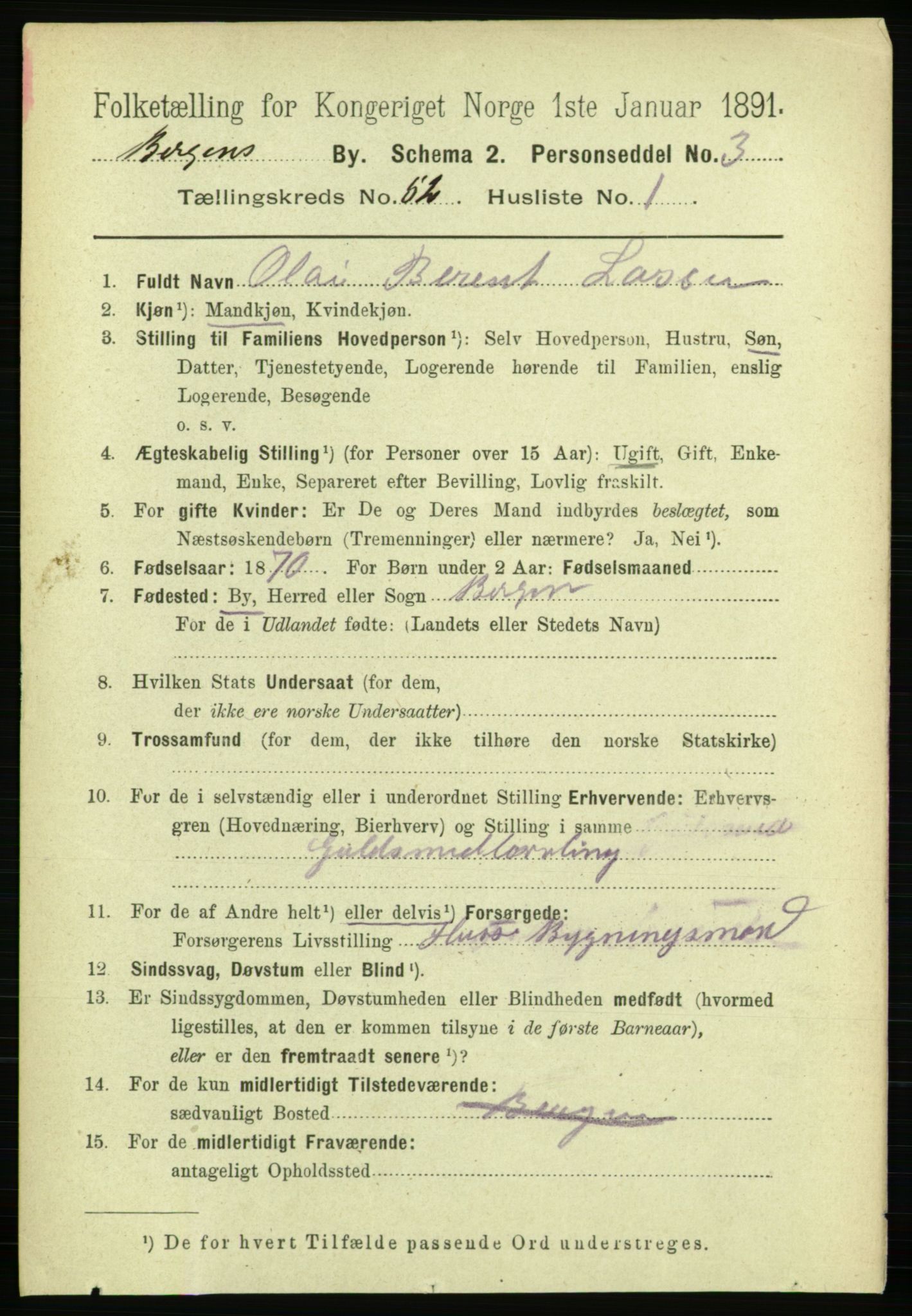 RA, 1891 Census for 1301 Bergen, 1891, p. 61206