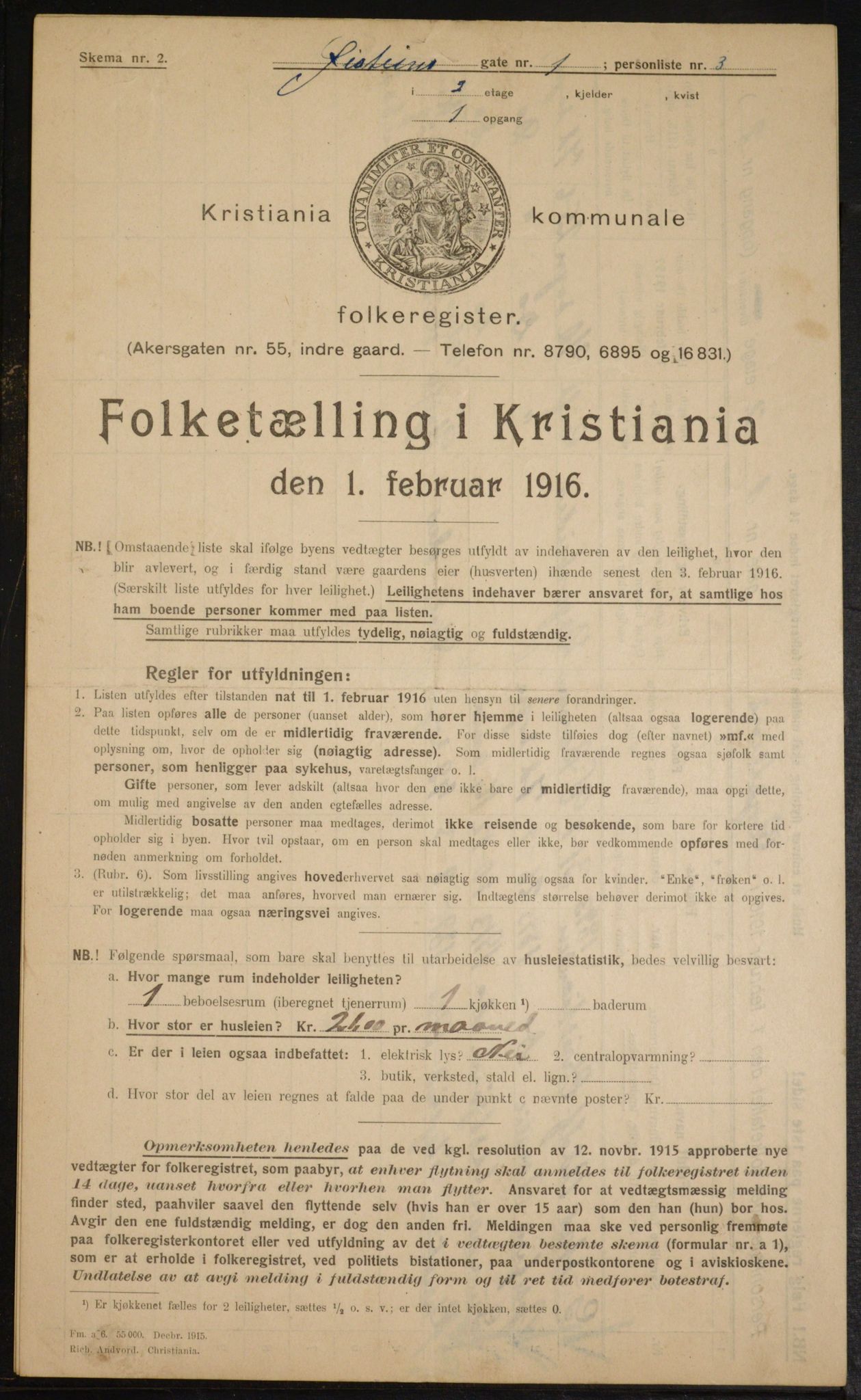 OBA, Municipal Census 1916 for Kristiania, 1916, p. 133974