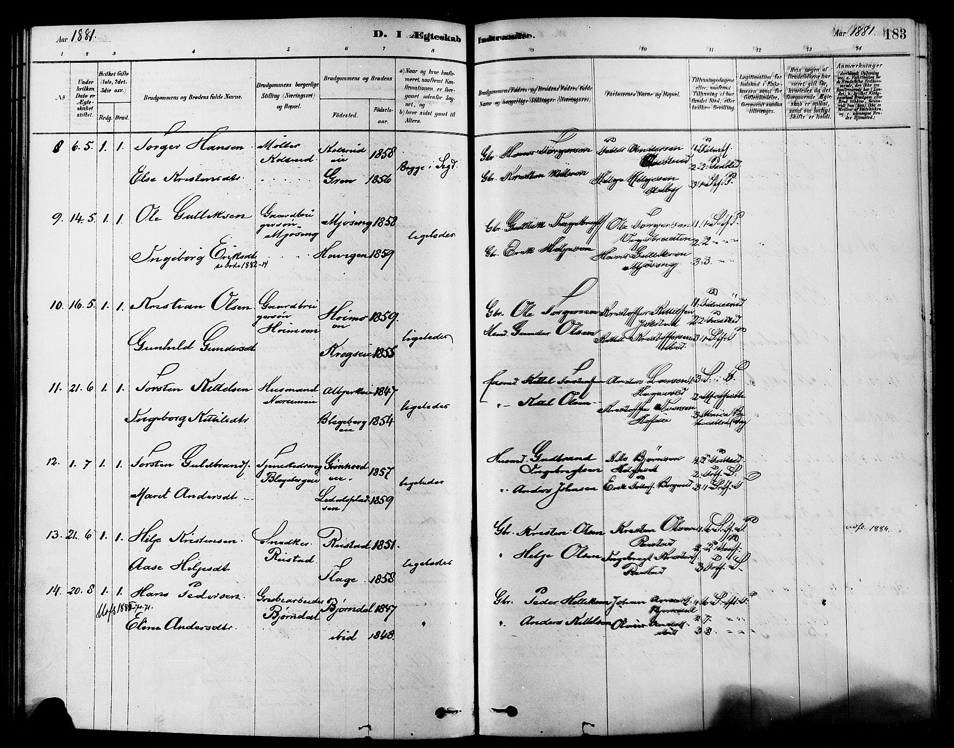 Sigdal kirkebøker, AV/SAKO-A-245/F/Fa/L0011: Parish register (official) no. I 11, 1879-1887, p. 183