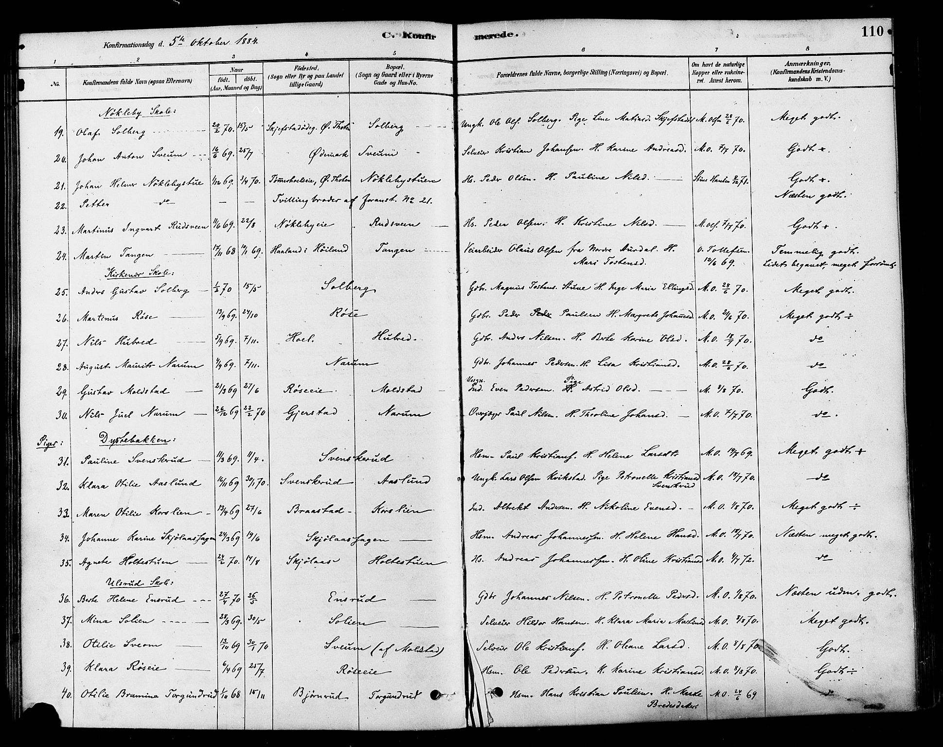 Vestre Toten prestekontor, SAH/PREST-108/H/Ha/Haa/L0010: Parish register (official) no. 10, 1878-1894, p. 110