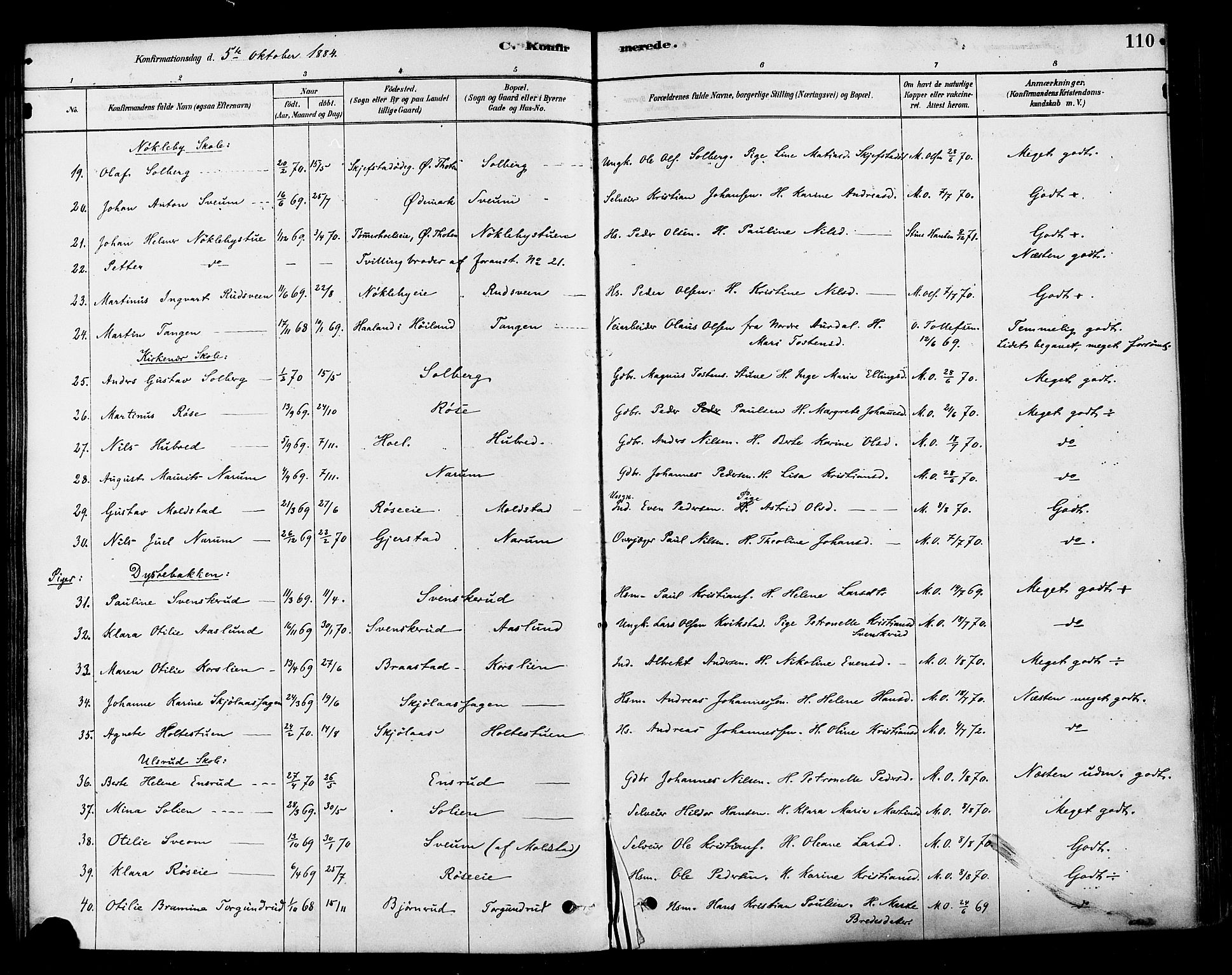 Vestre Toten prestekontor, AV/SAH-PREST-108/H/Ha/Haa/L0010: Parish register (official) no. 10, 1878-1894, p. 110