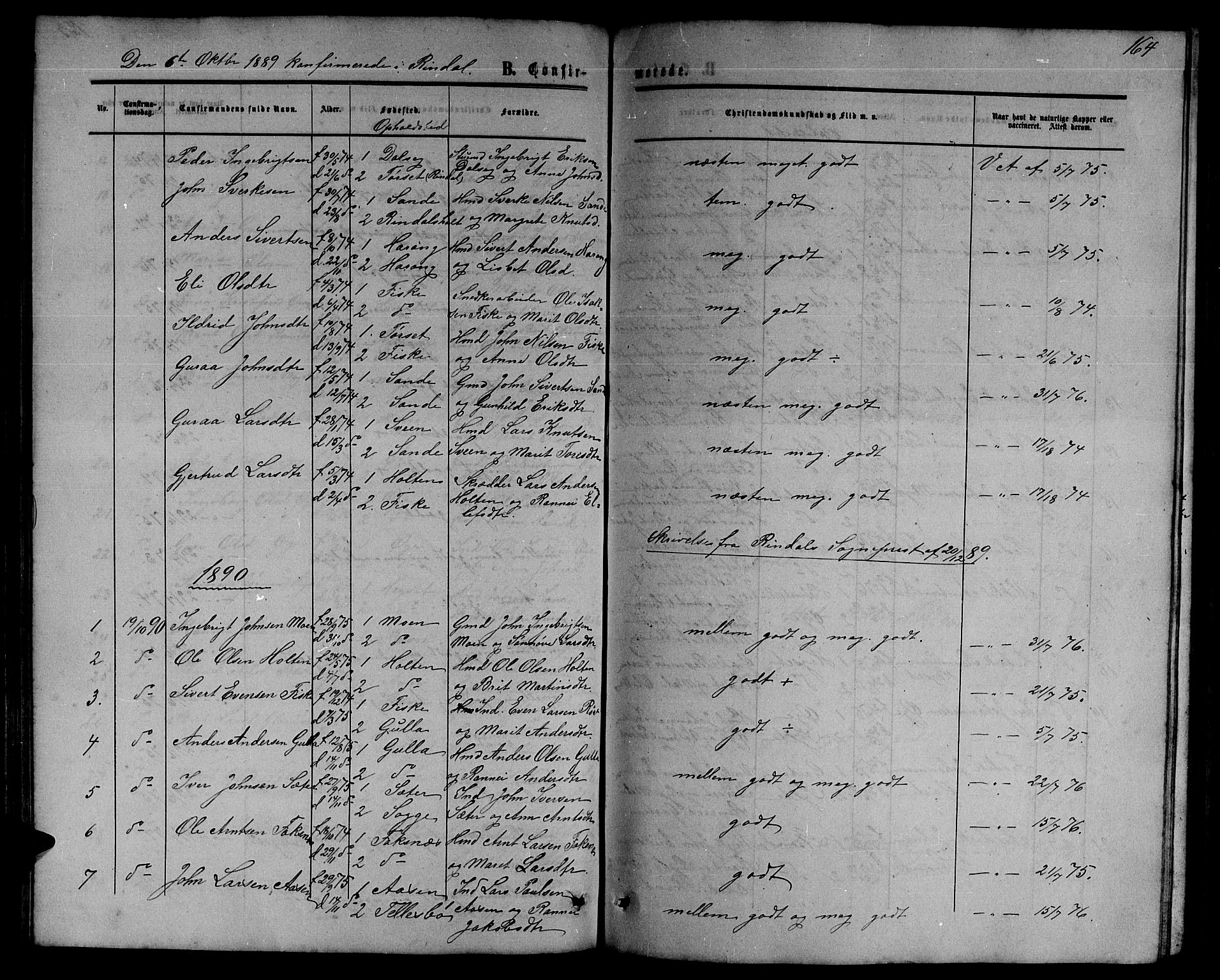 Ministerialprotokoller, klokkerbøker og fødselsregistre - Møre og Romsdal, SAT/A-1454/595/L1051: Parish register (copy) no. 595C03, 1866-1891, p. 164