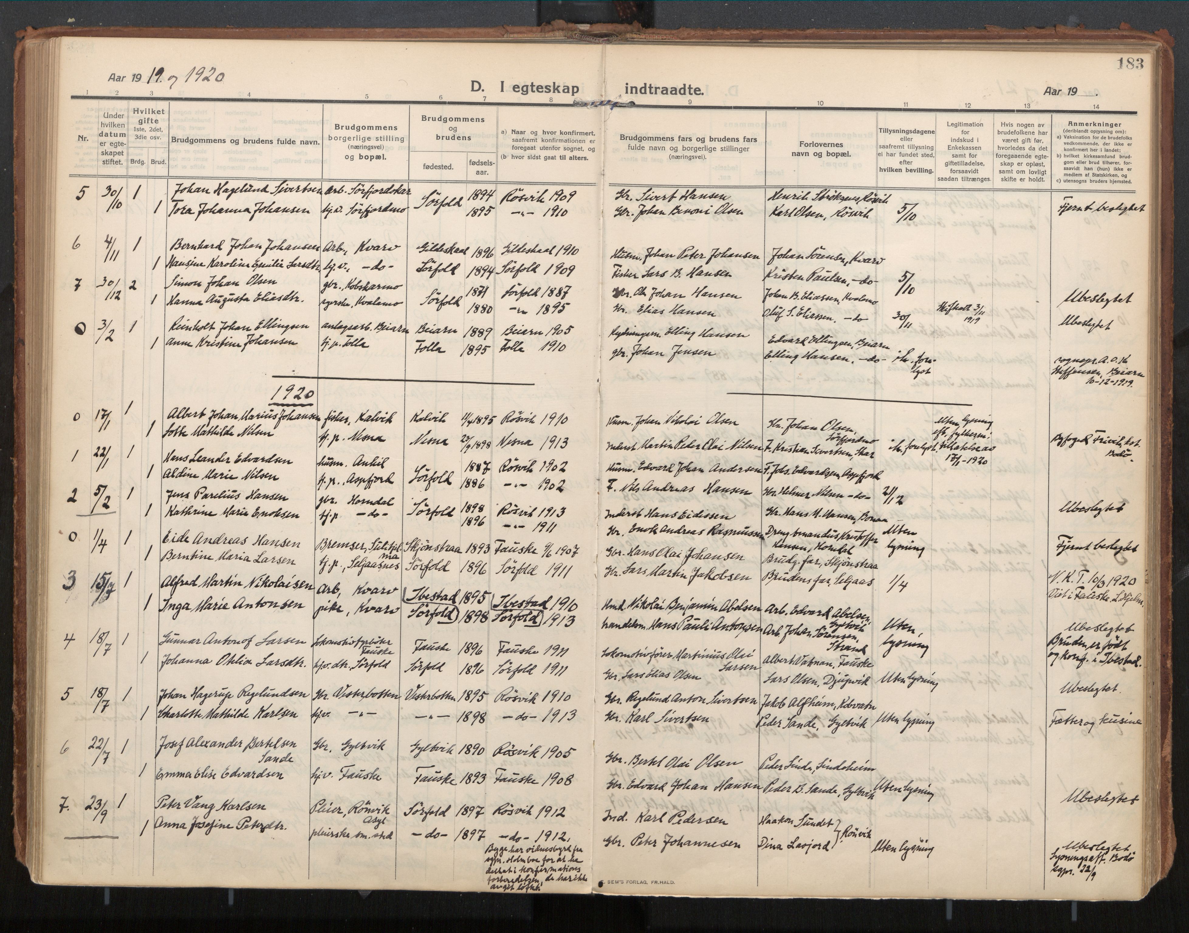 Ministerialprotokoller, klokkerbøker og fødselsregistre - Nordland, AV/SAT-A-1459/854/L0784: Parish register (official) no. 854A07, 1910-1922, p. 183